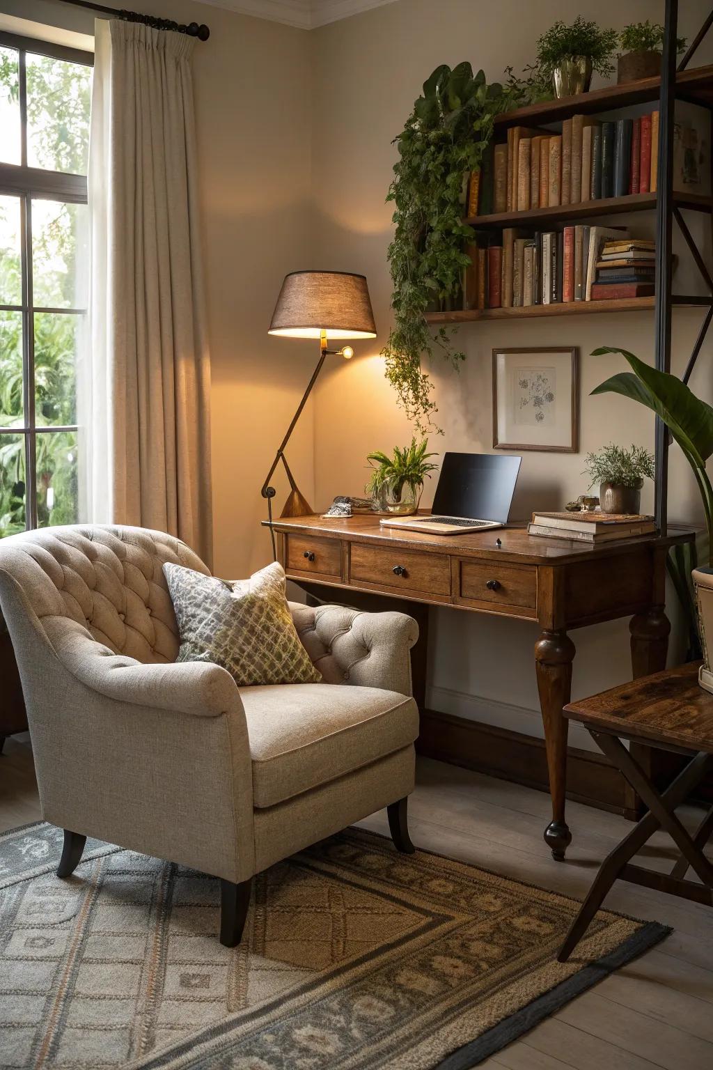 A seamless shift from relaxation to productivity with a behind-the-sofa desk.