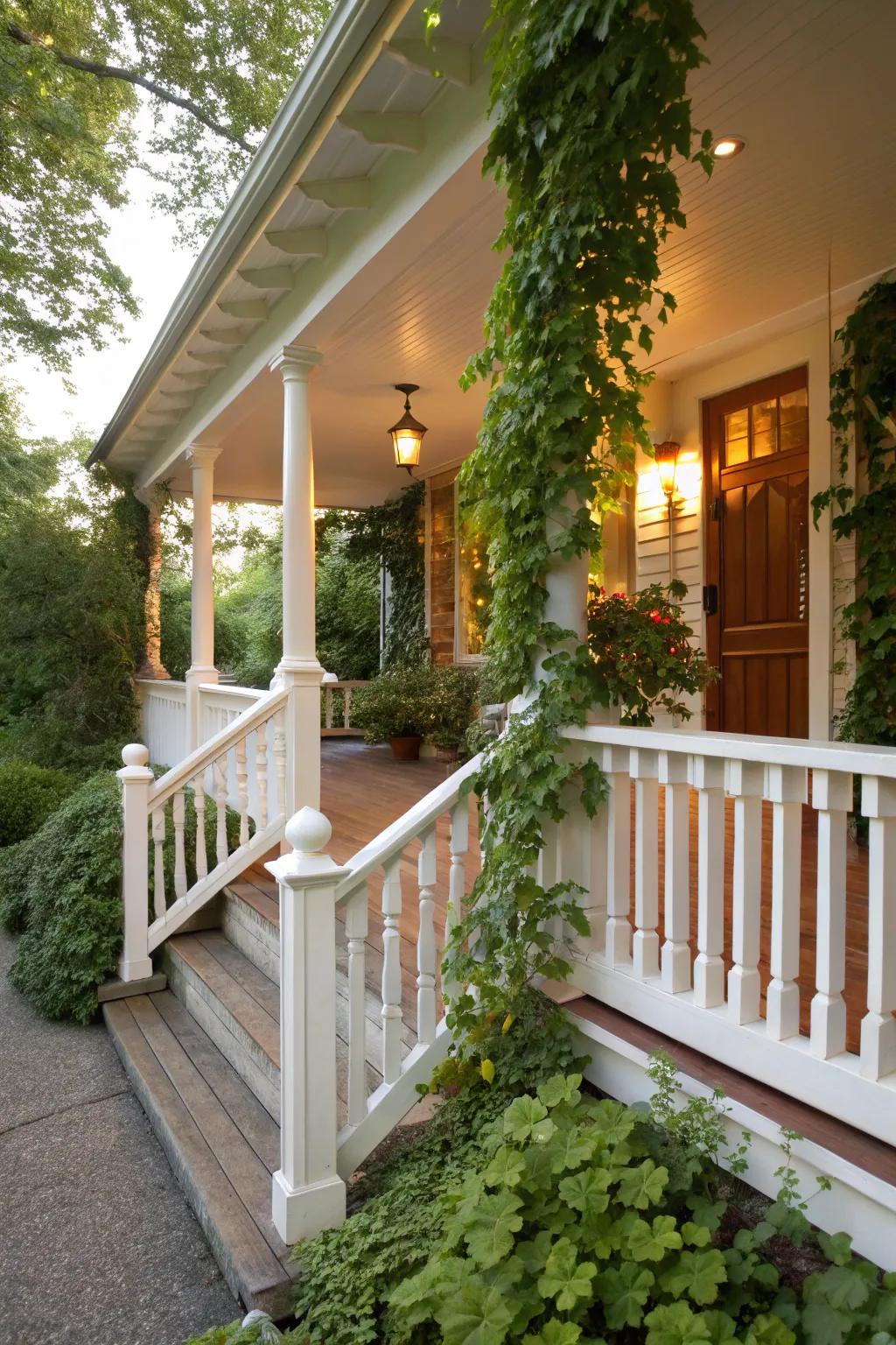 Traditional white railings introduce a dash of elegance to your outdoor retreat.