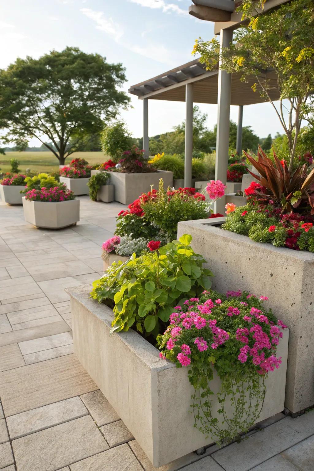 Concrete containers are a chic cradle for your leafy treasures.