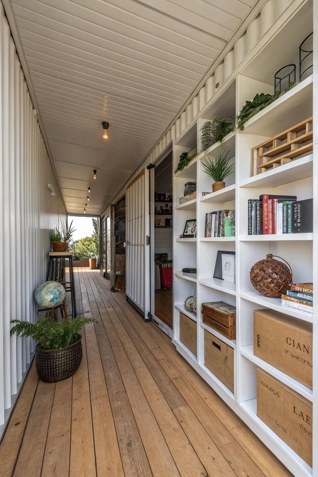 Transform your container into an organized space with vertical shelving.