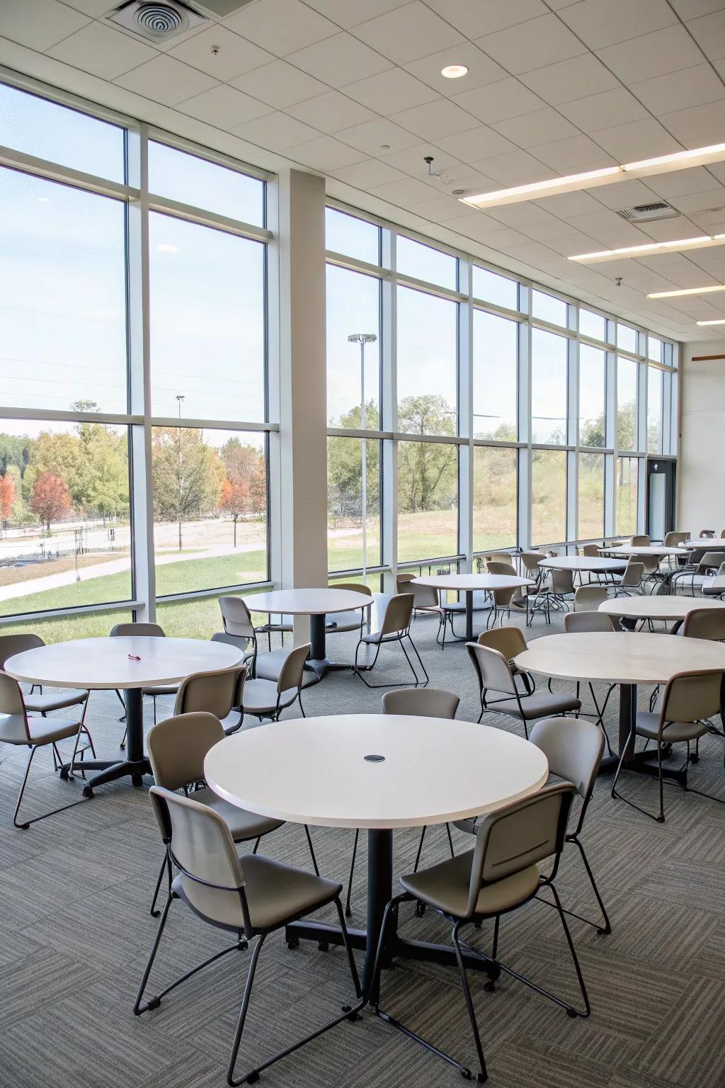 Adaptable tables provide the needed flexibility for diverse meeting needs.