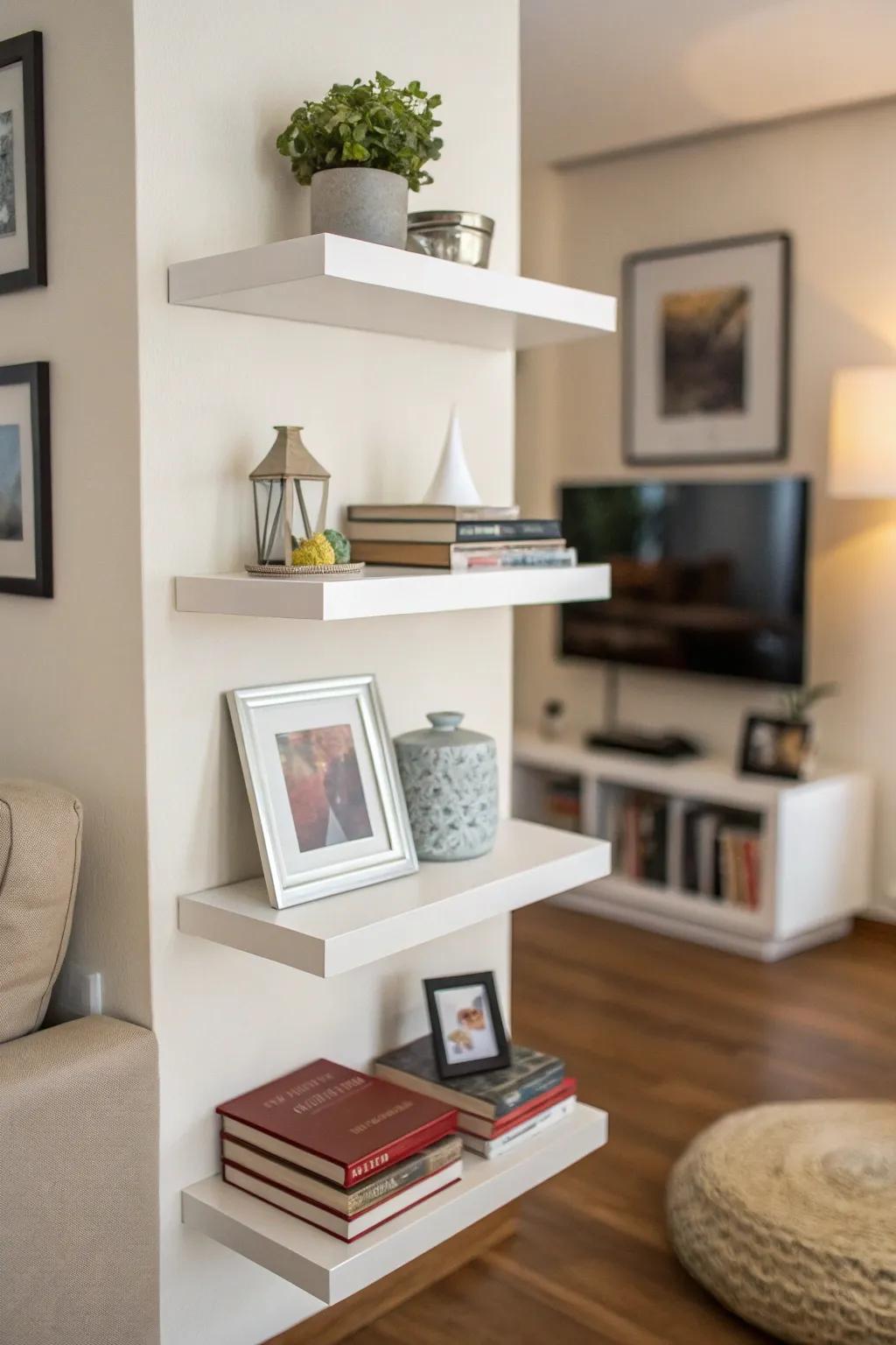 Weightless corner shelves contribute an air of modern refinement.