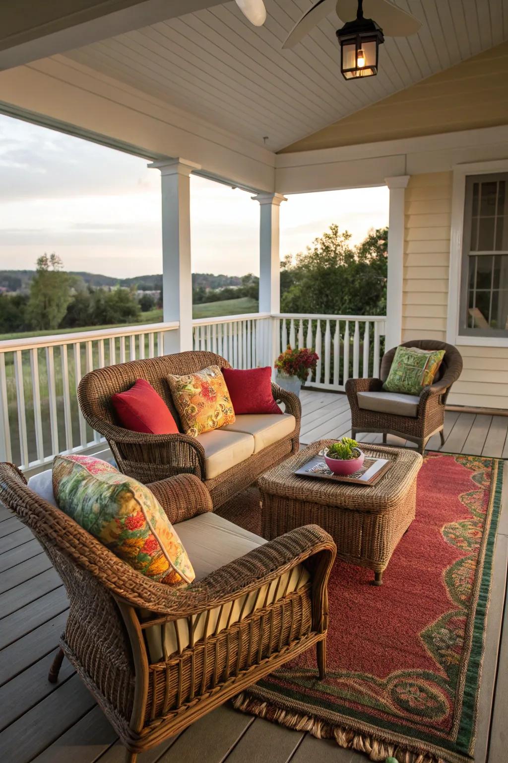 A comfy seating setup encourages relaxation and peace.