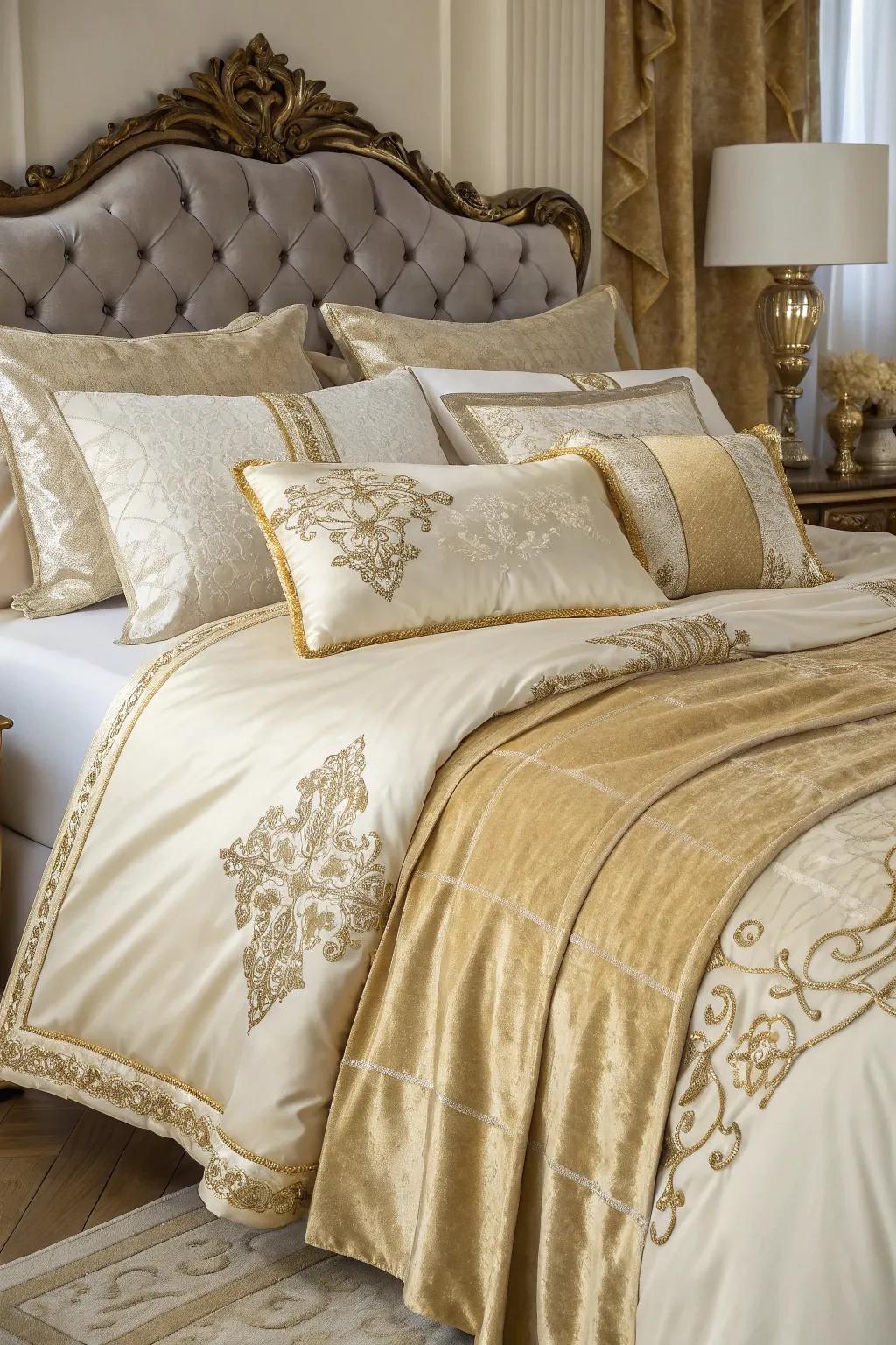Lavish bedding turns the bed into a point of focus, radiating sophistication.