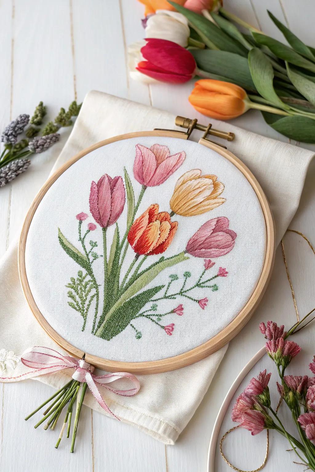 Embrace classic elegance: A subtle floral cross stitch bouquet that enriches any area with warmth and allure.