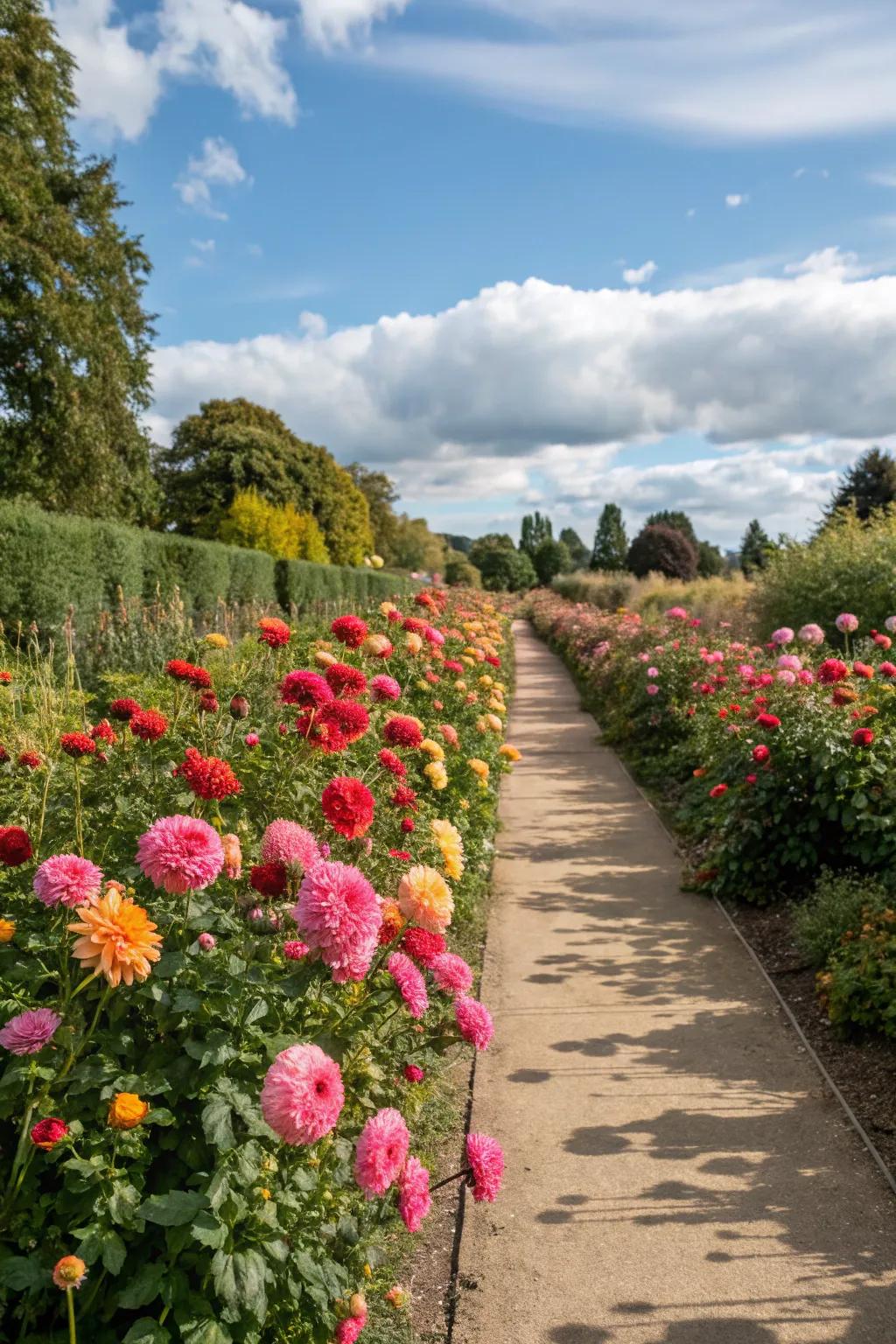 A garden trail adorned with vibrant aster borders.