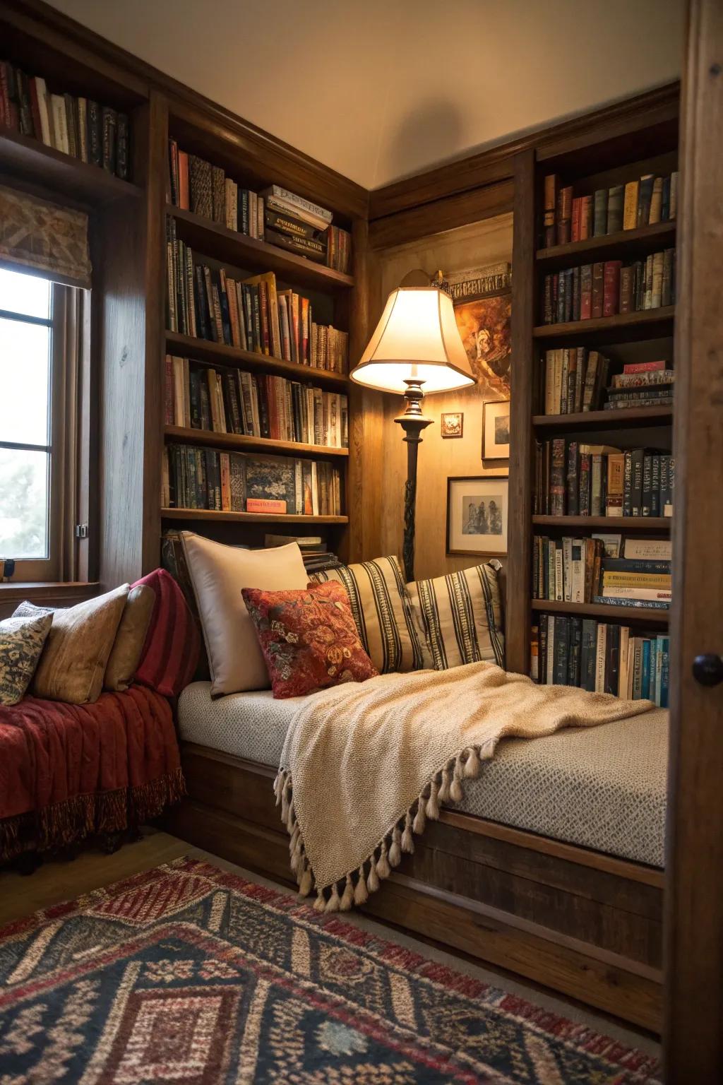 A dreamy reading nook featuring a daybed, creating the perfect escape with a captivating book.