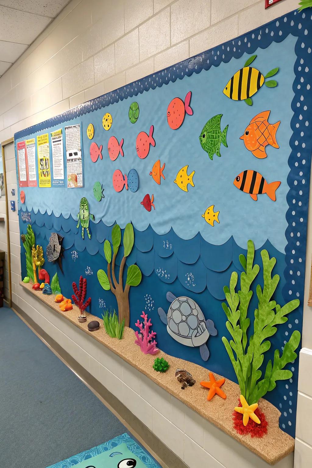 Under the Sea Adventure bulletin board adorned with brilliant marine wildlife.