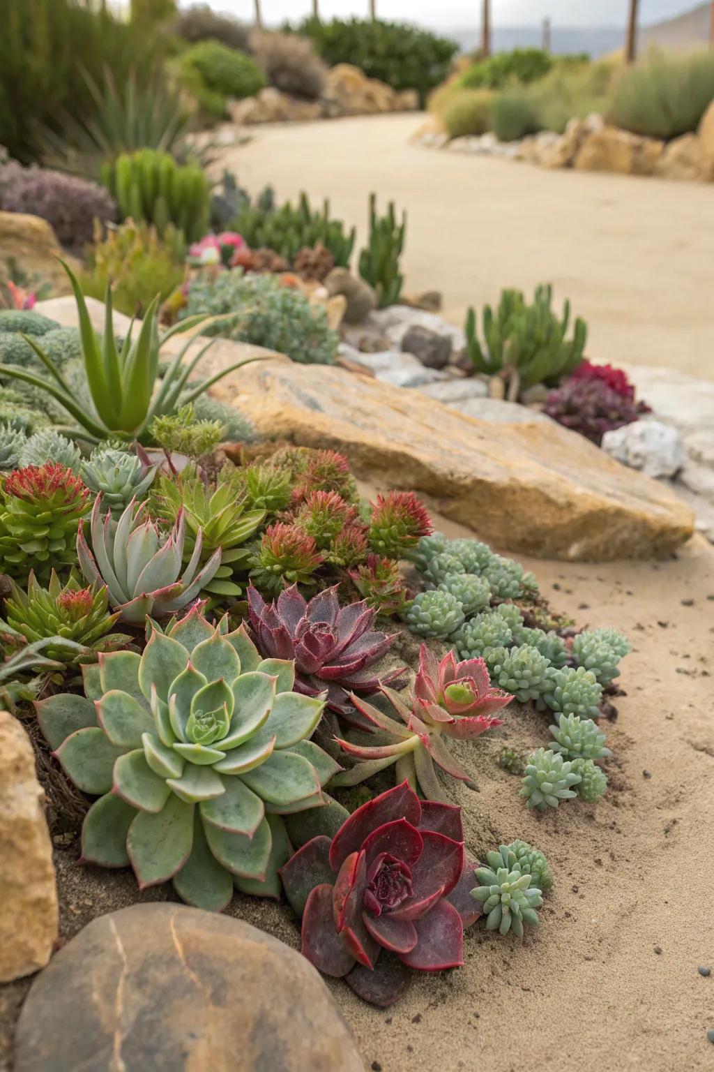 A riot of vibrant succulents breathes vitality into any desert panorama.