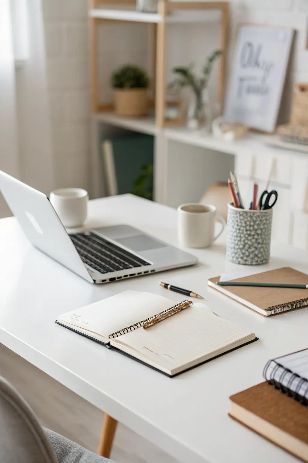 A minimalist desk arrangement improves concentration and lucidity.