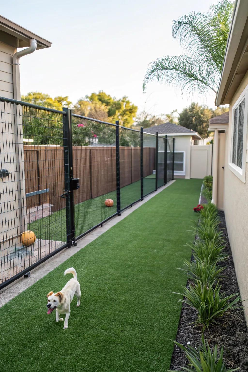 Synthetic lawn ensures your dog's play zone remains vibrant and free from mud.