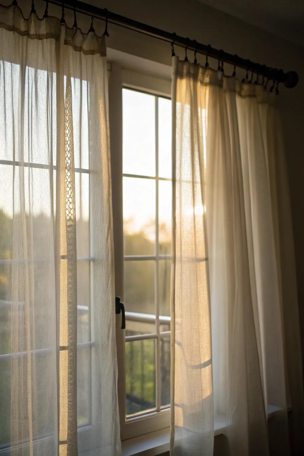 Sheer and blackout curtains dance in harmony, balancing light and privacy.