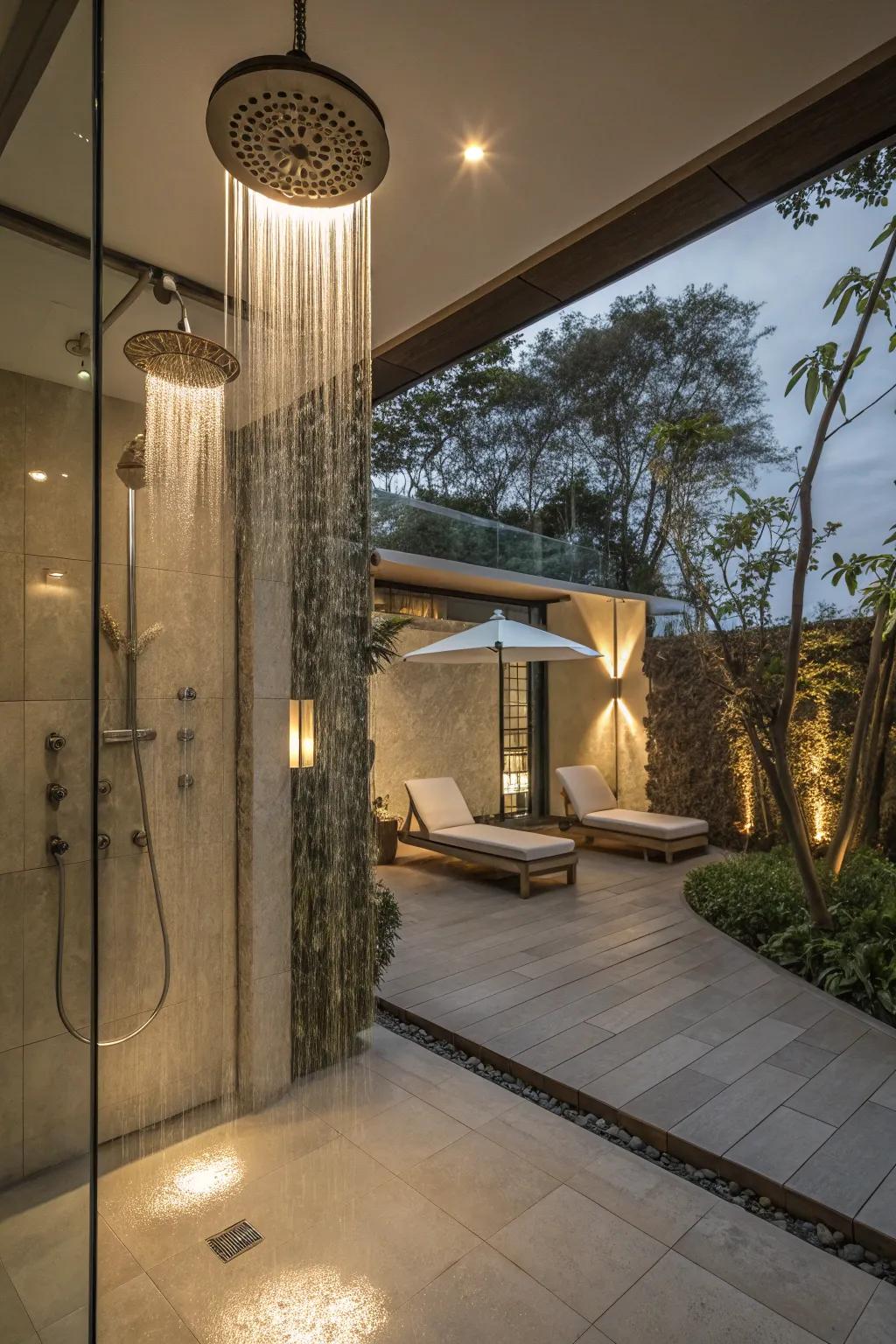 Transform your bathroom into a serene spa-like retreat using dual rainfall shower fixtures.