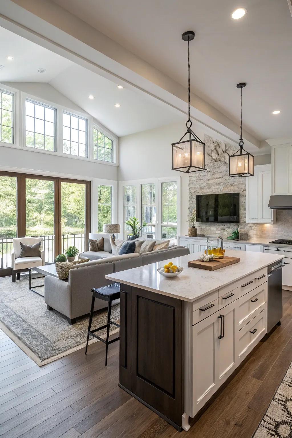 An open-concept kitchen that merges effortlessly with the living space.