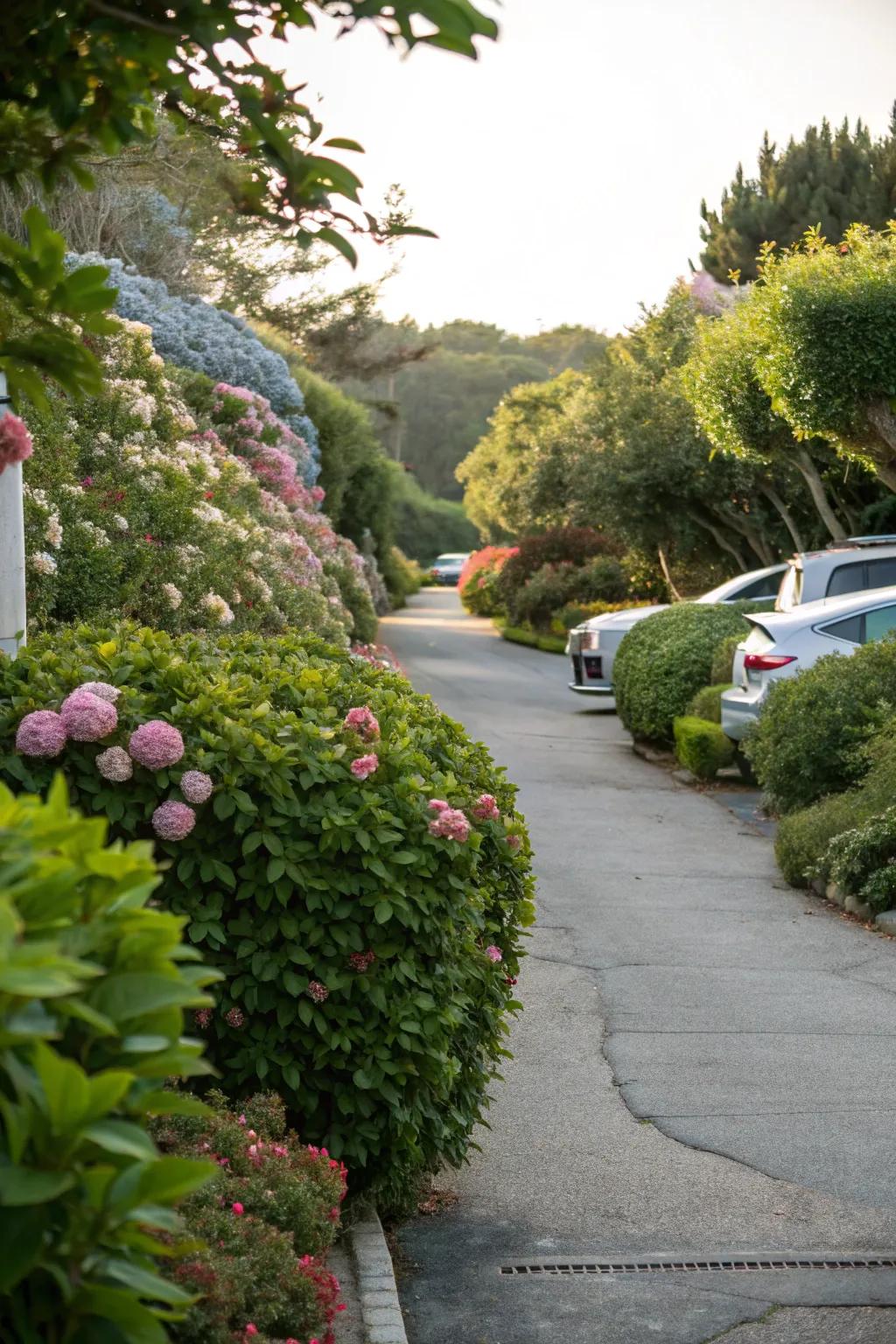 Driveway featuring abundant green edges that amplify its refinement.