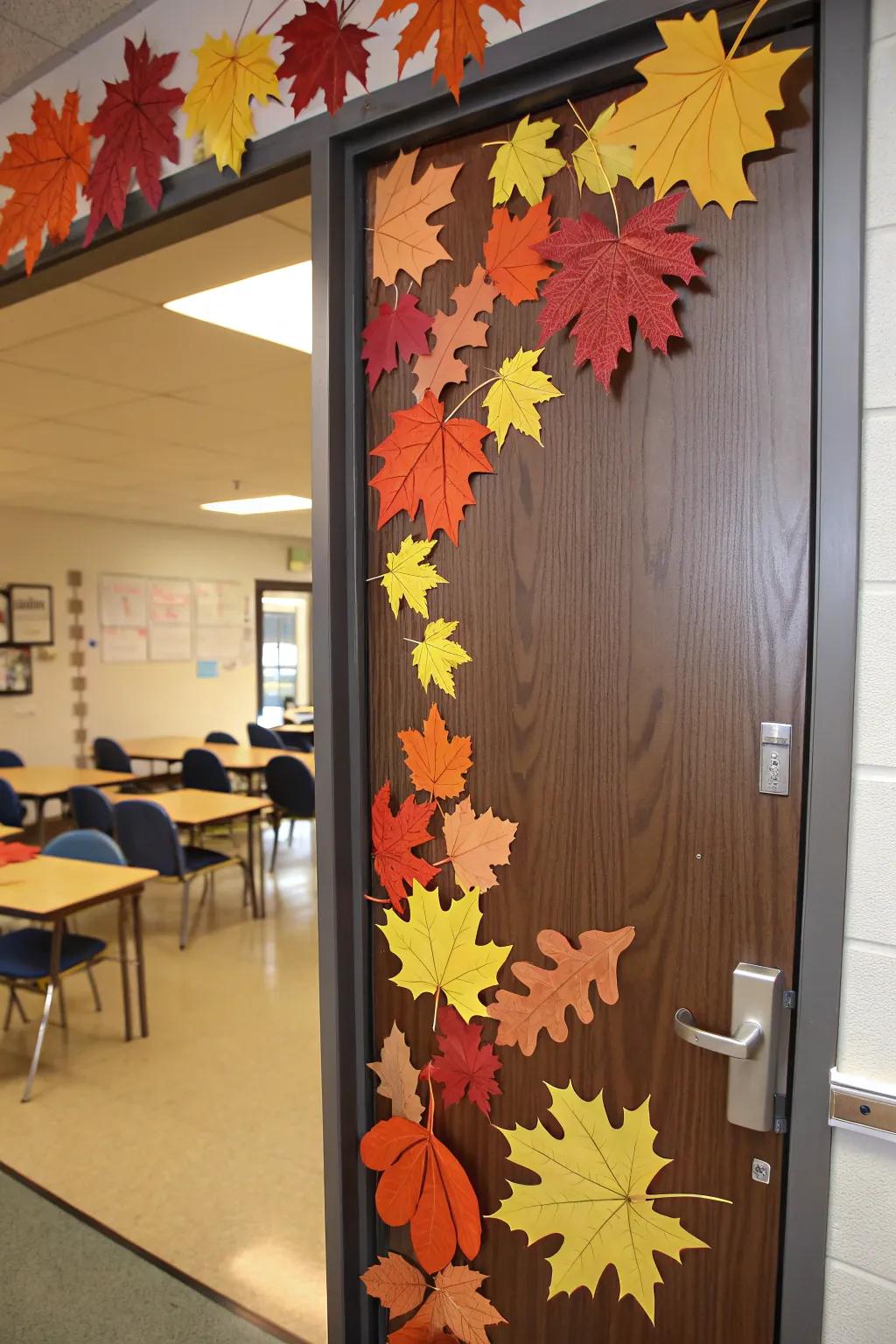 A vibrant cascade of autumn leaves ushers in the season to your classroom.