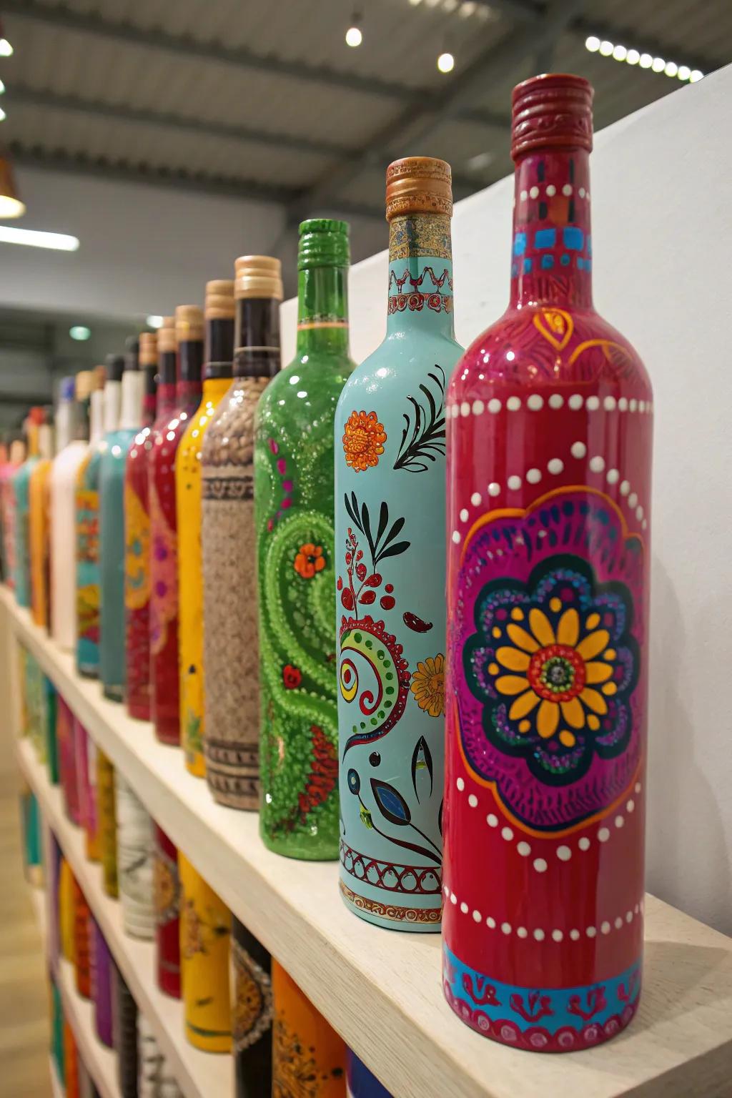 Painted beverage containers introduce vibrant hues and imaginative flair to any setting.