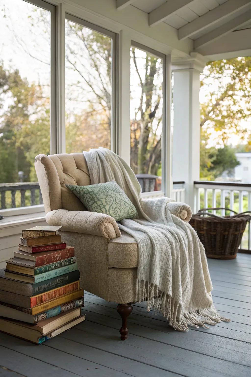 A tranquil reading corner, ideal for serene afternoons.