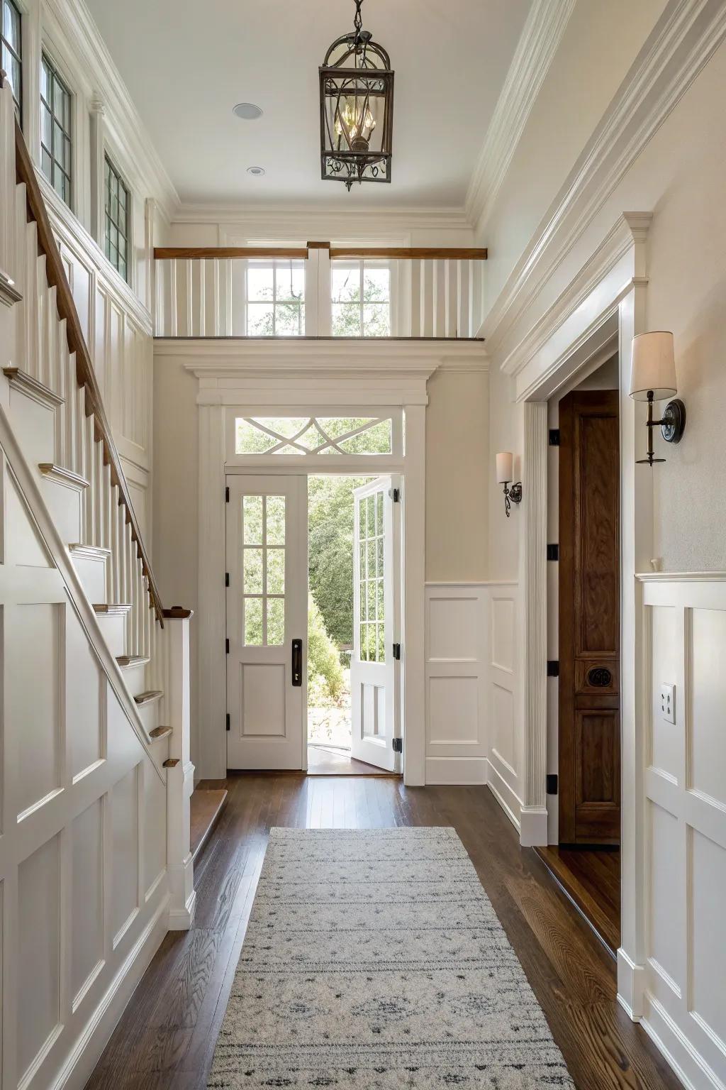 The refined touch of plank paneling in a welcoming entryway.