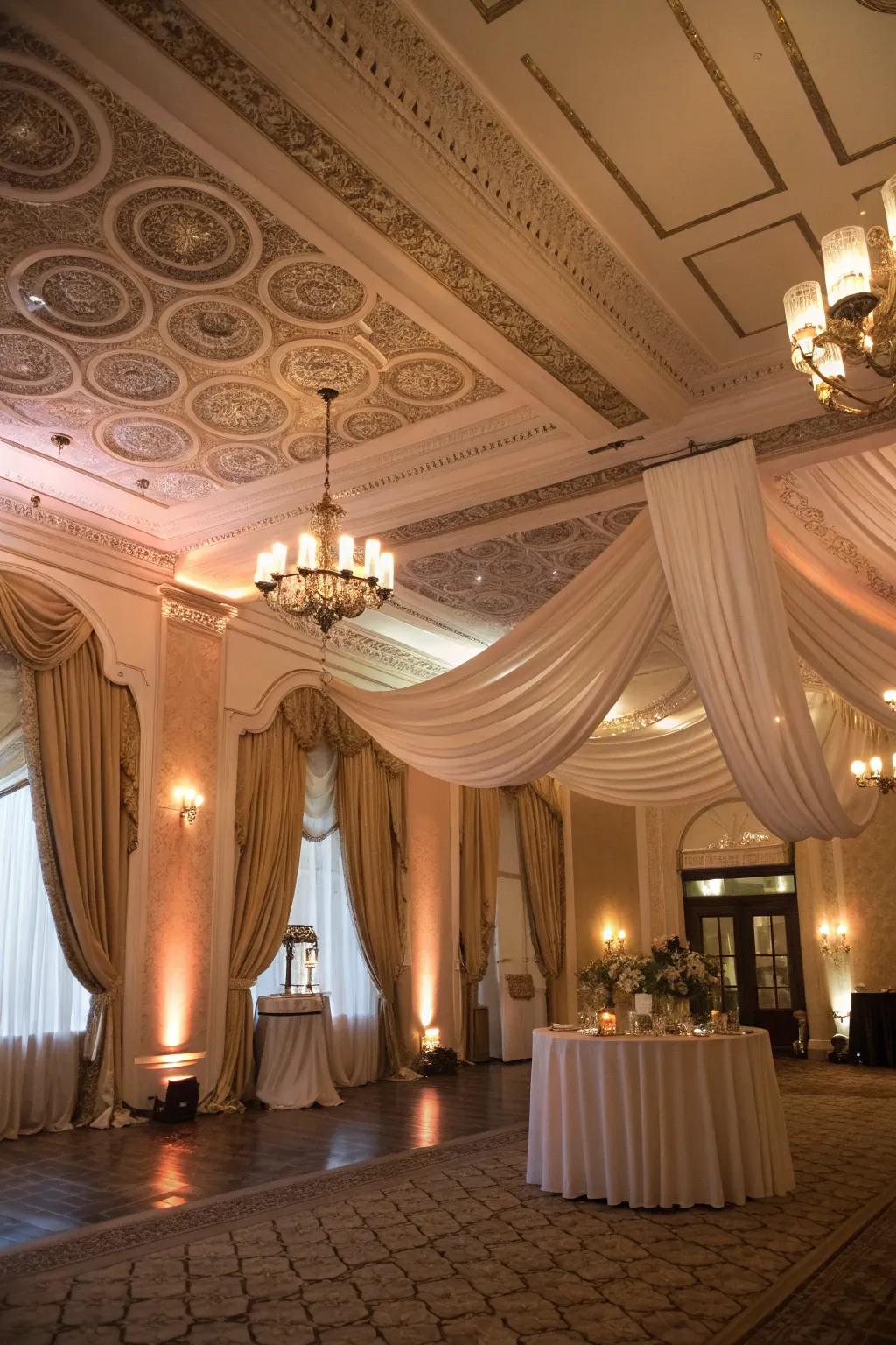 Ceiling drapes bring an air of sophistication and depth.