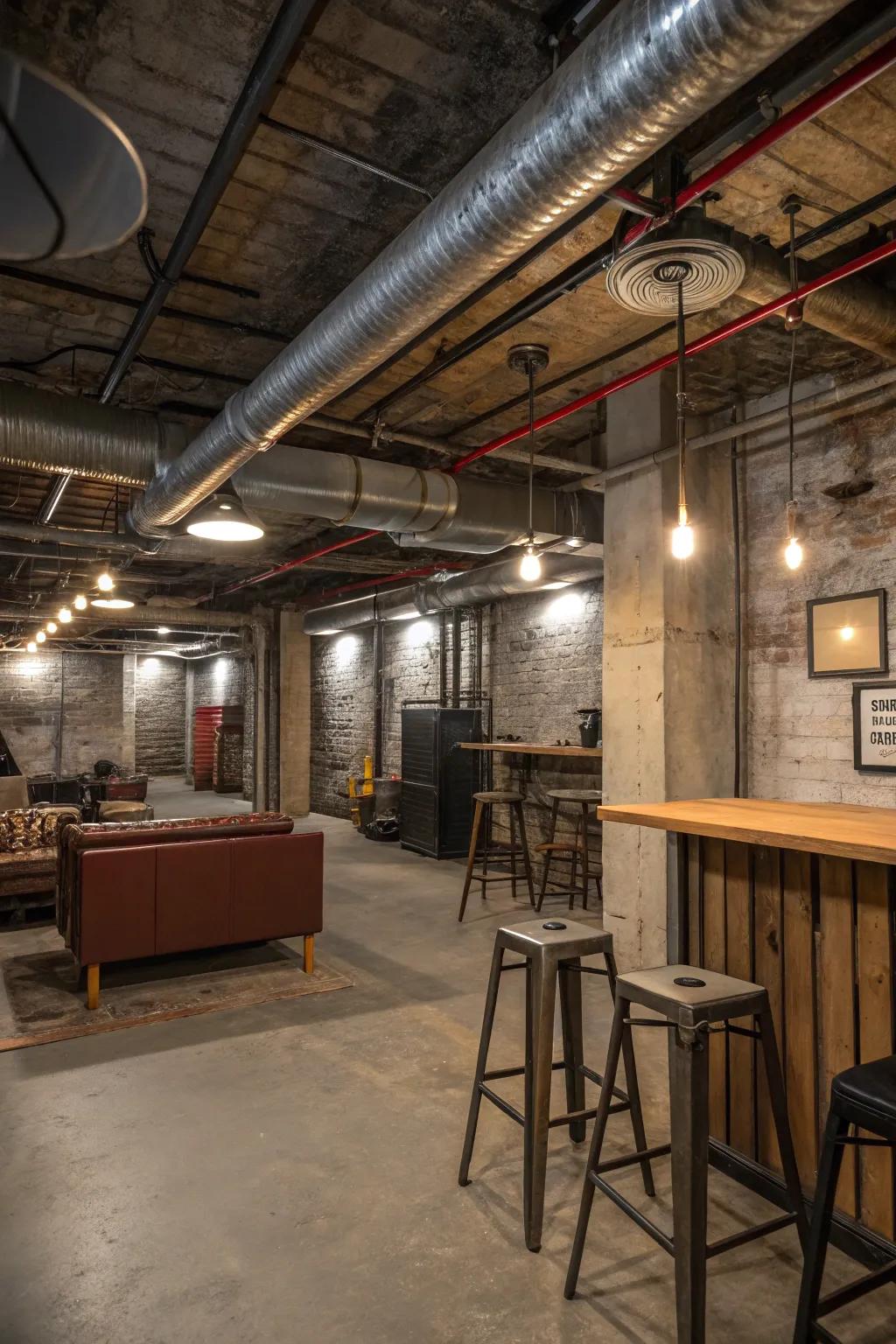 Basement embraces its industrial roots with exposed mechanics.
