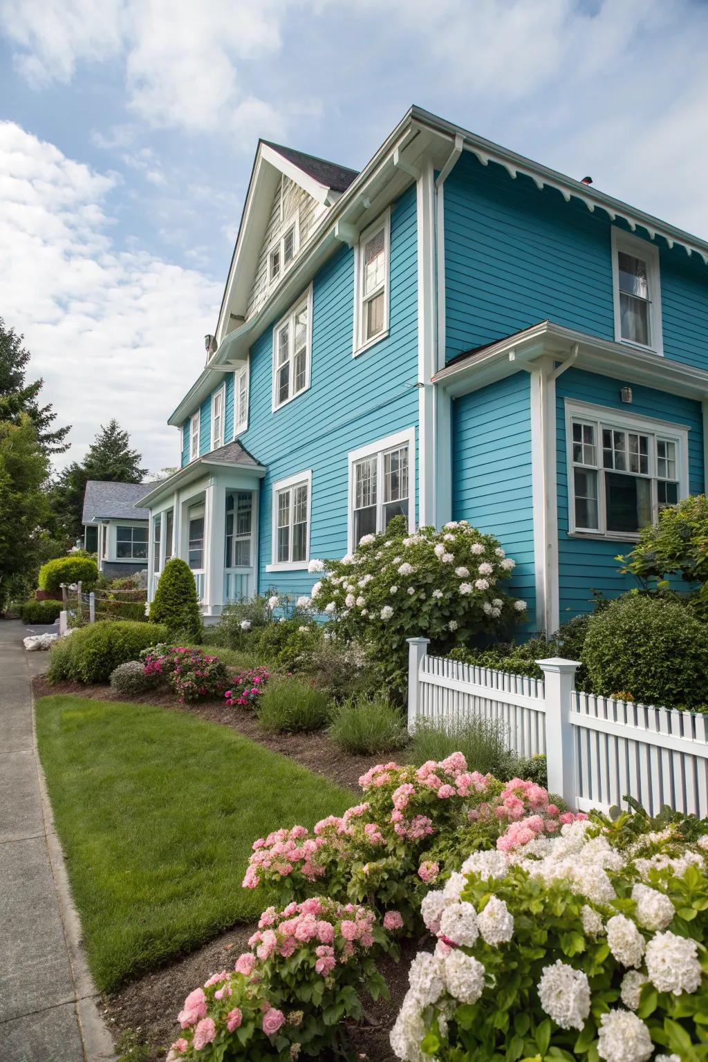 A house dramatically refreshed with a vibrant blue coat of paint.