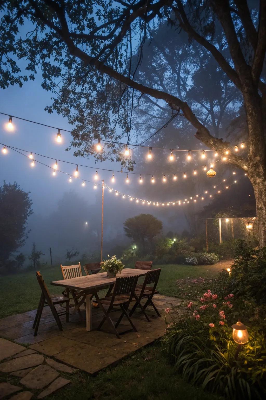 A celestial canopy of twinkle lights creates a captivating ambiance.