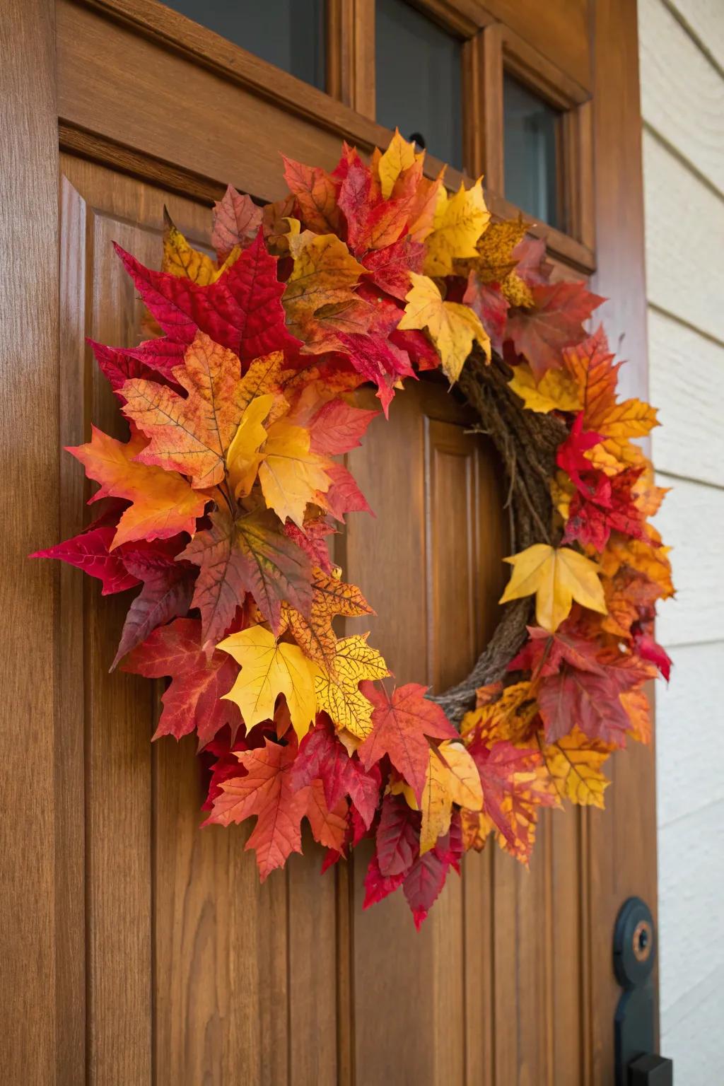 Conventional fall leaves infuse a heartwarming essence into your entryway.