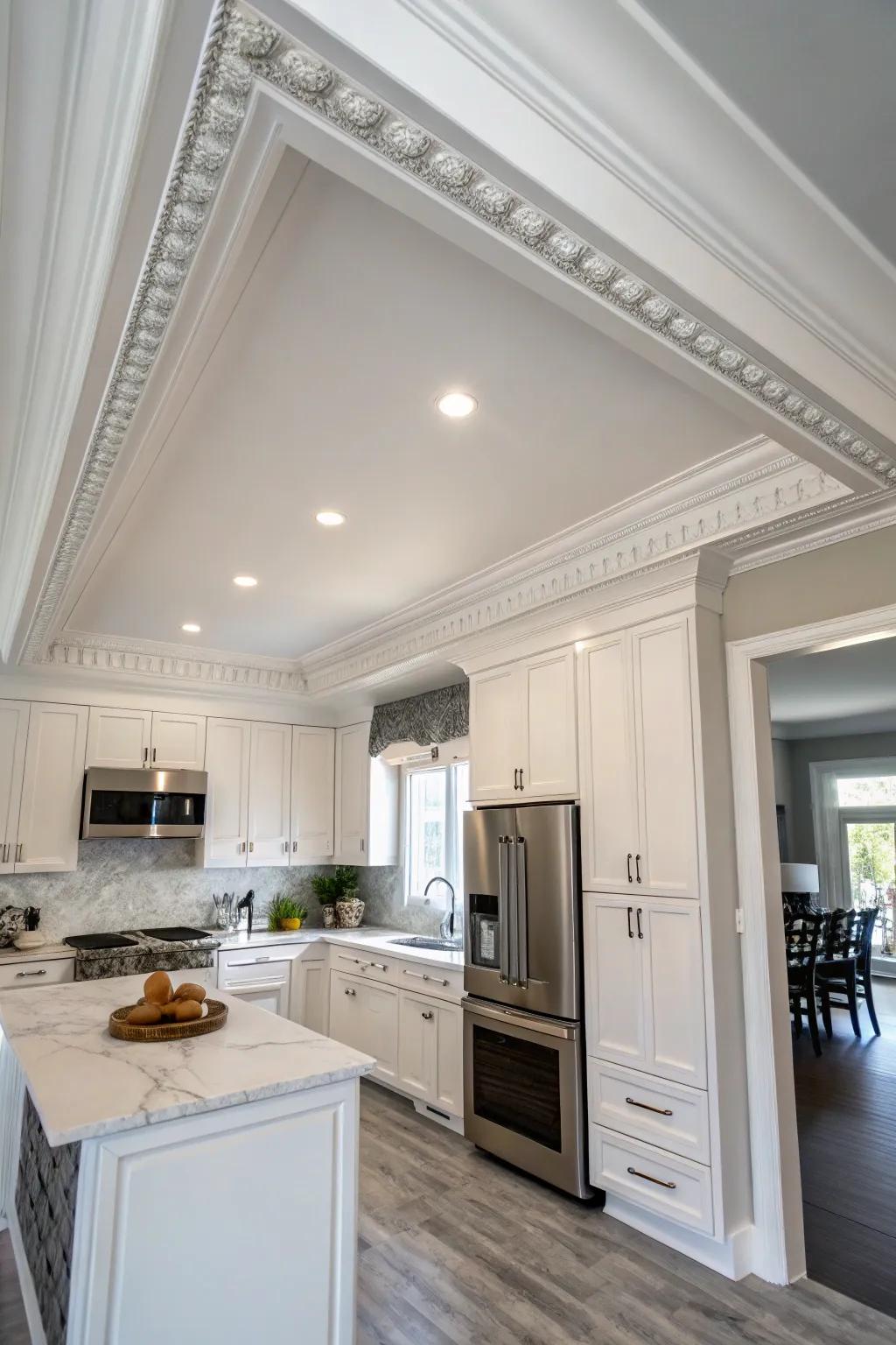 Instant transformation: Self-stick ornate molding being applied.