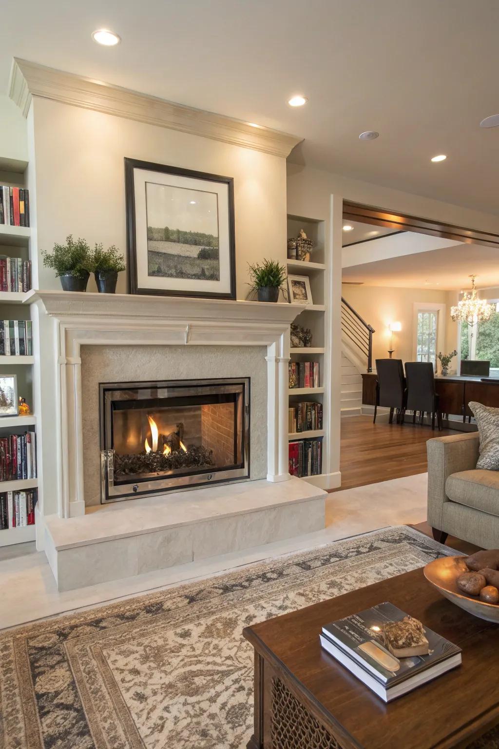 Metallic borders introduce an ultra-modern element to your hearth.