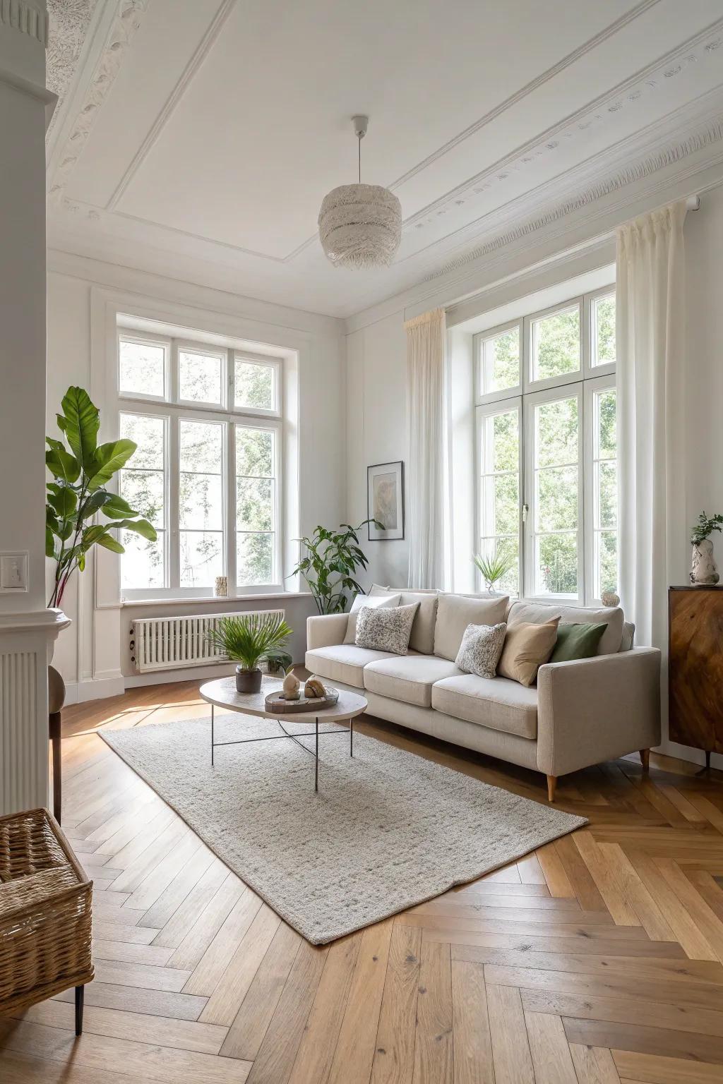 Natural wood flooring infuses any living area with warmth and class.