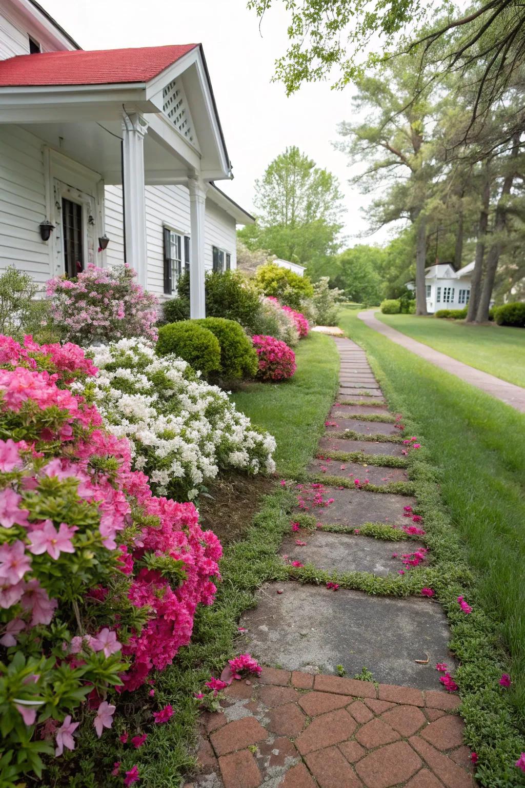 Set a captivating first impression with a front yard azalea display.