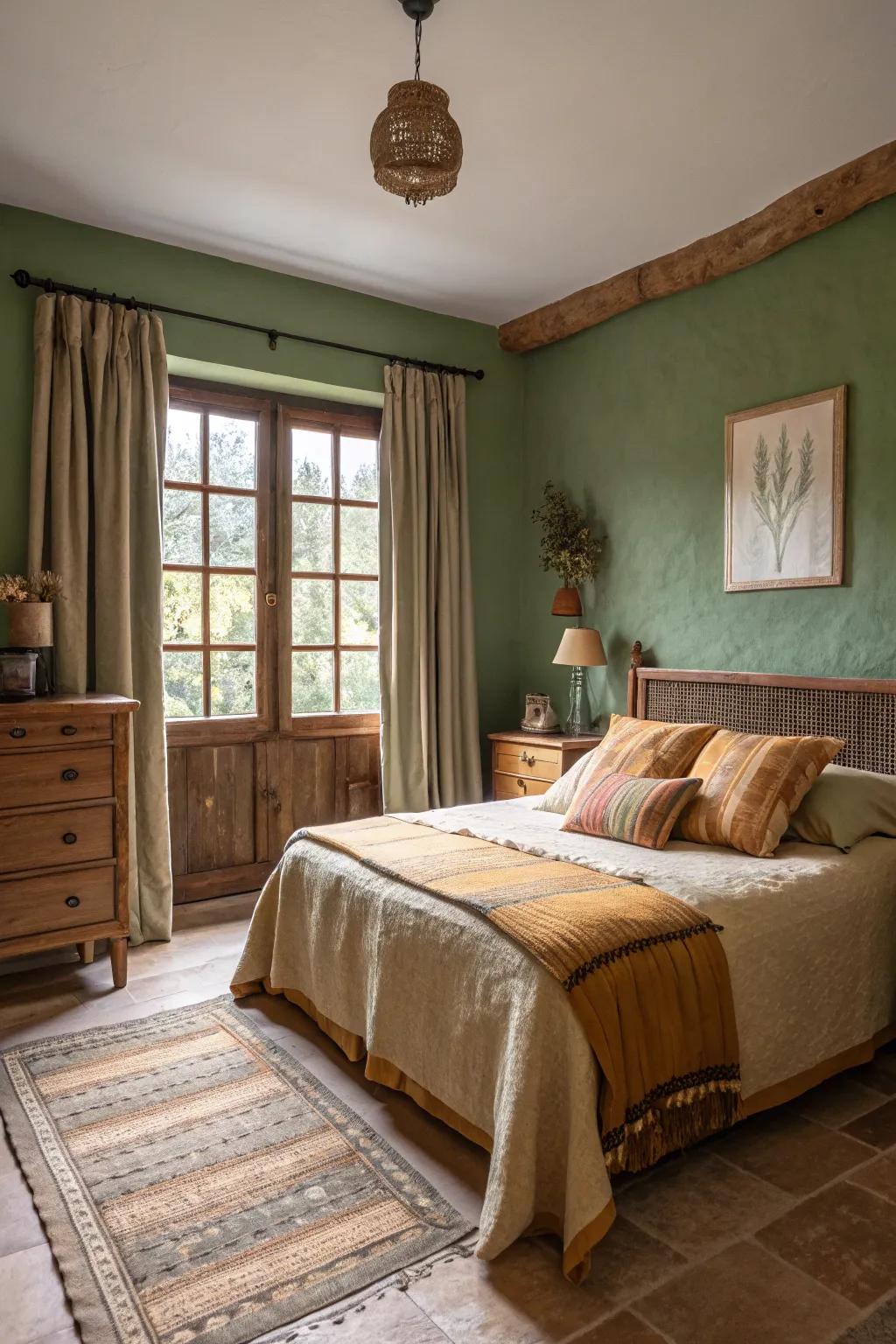 Natural tones provide a tranquil base for a forest-inspired room.