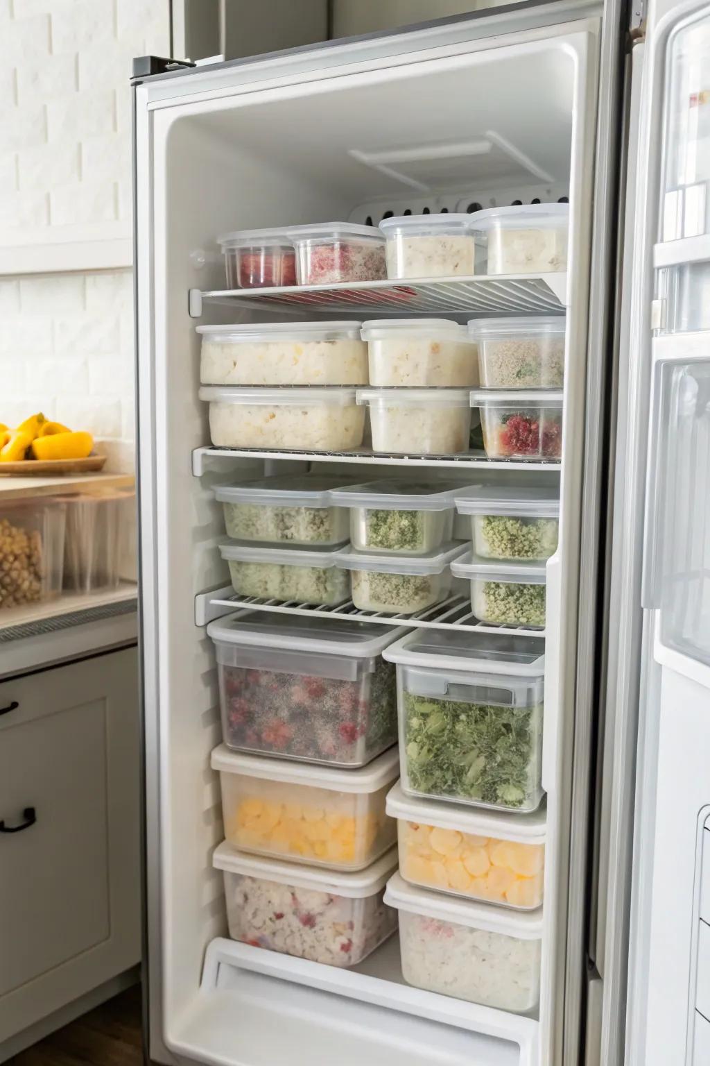 Transparent containers add both visibility and order to your French door freezer.