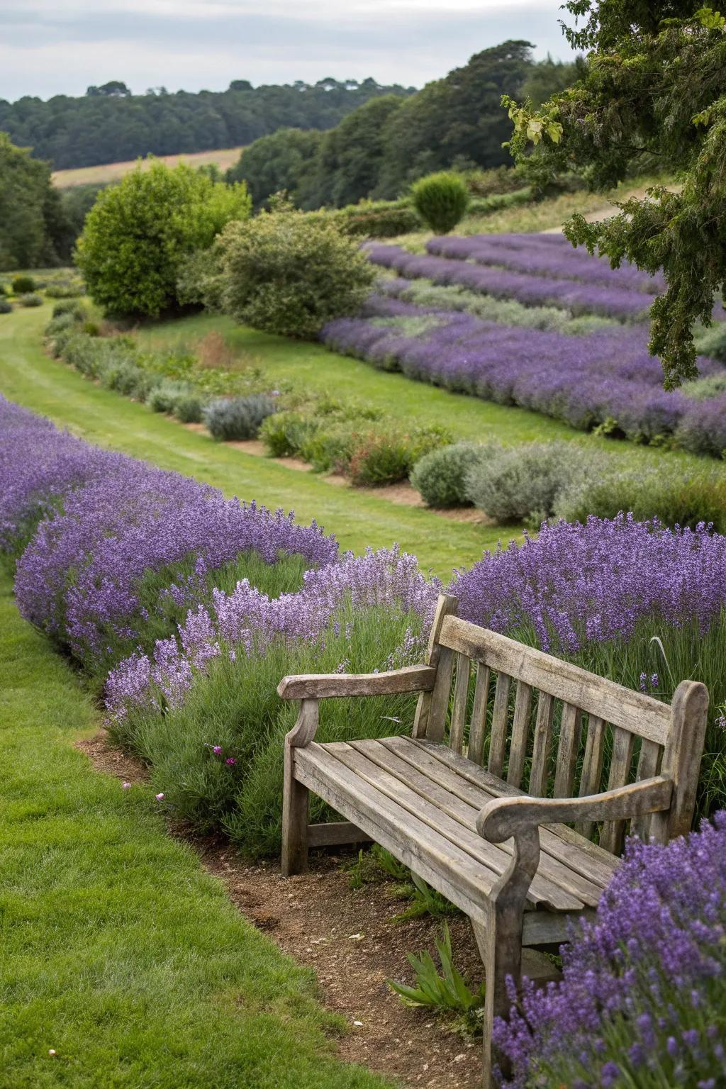 A delightful setting featuring rows of purple haze, ideal for a tranquil getaway.