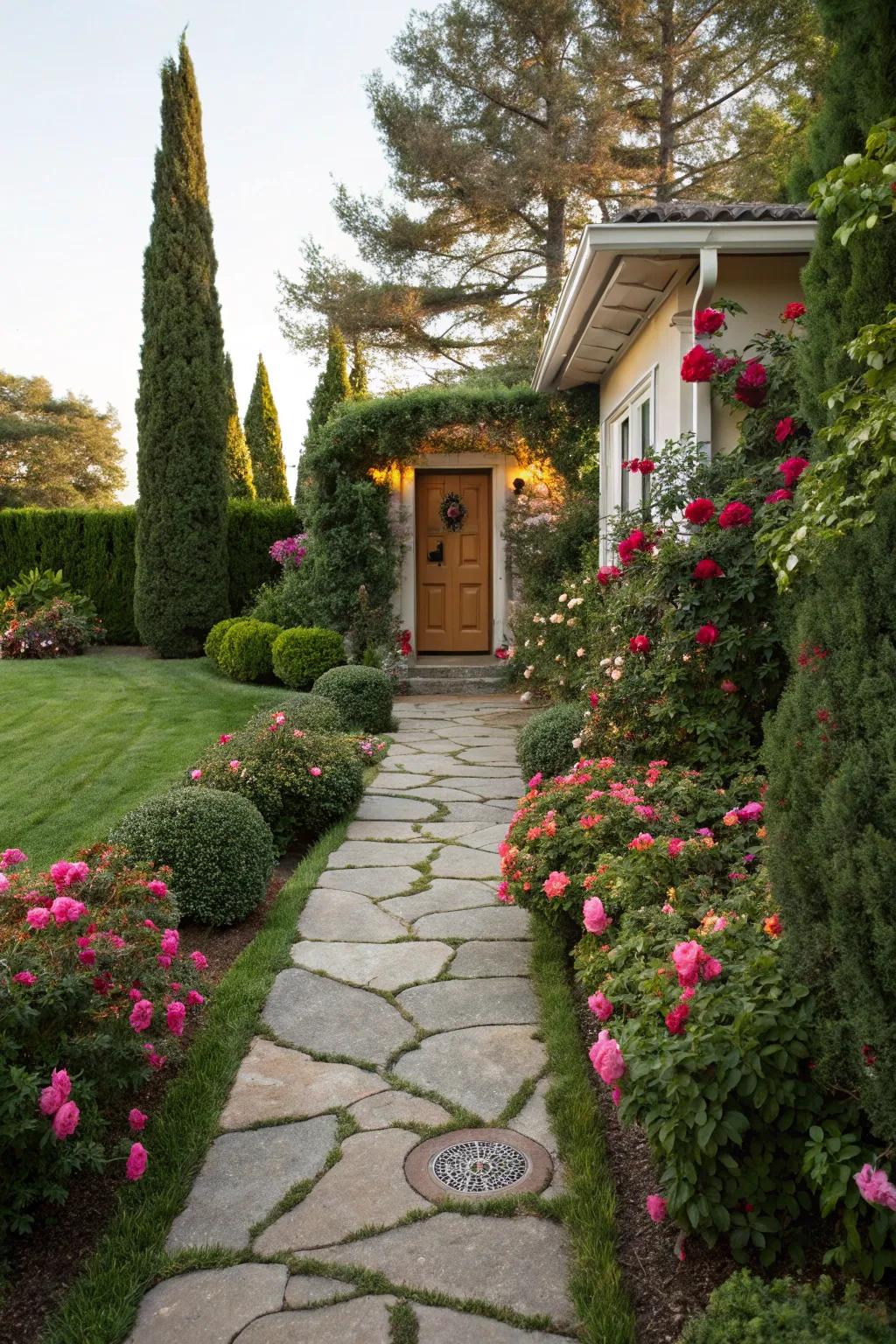 A stone pathway brings an ageless refinement to any entry.