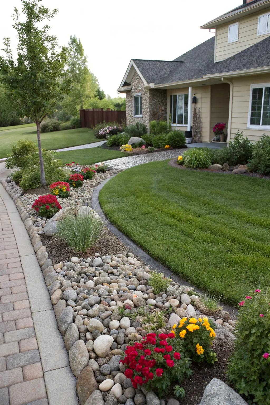 River stone borders introduce clarity and aesthetic appeal to any garden design.