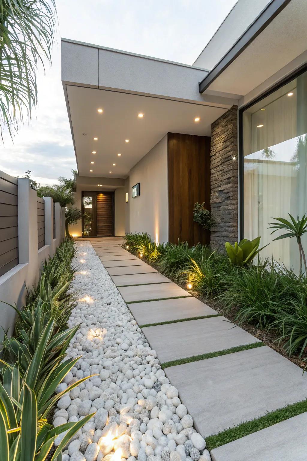 Craft an inviting entrance with an alabaster stone border.