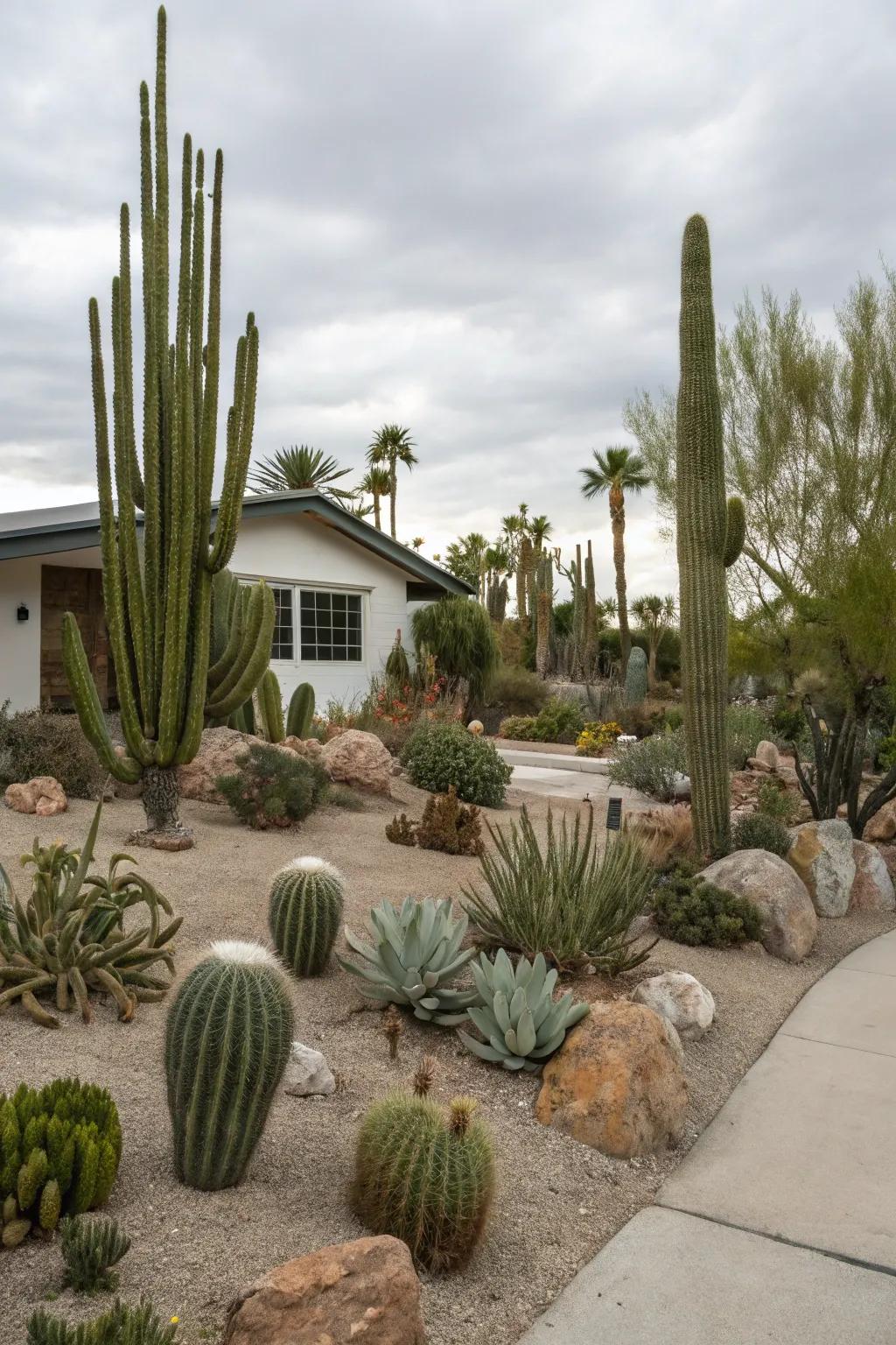 A cactus garden showcasing a variety of species for visual appeal.