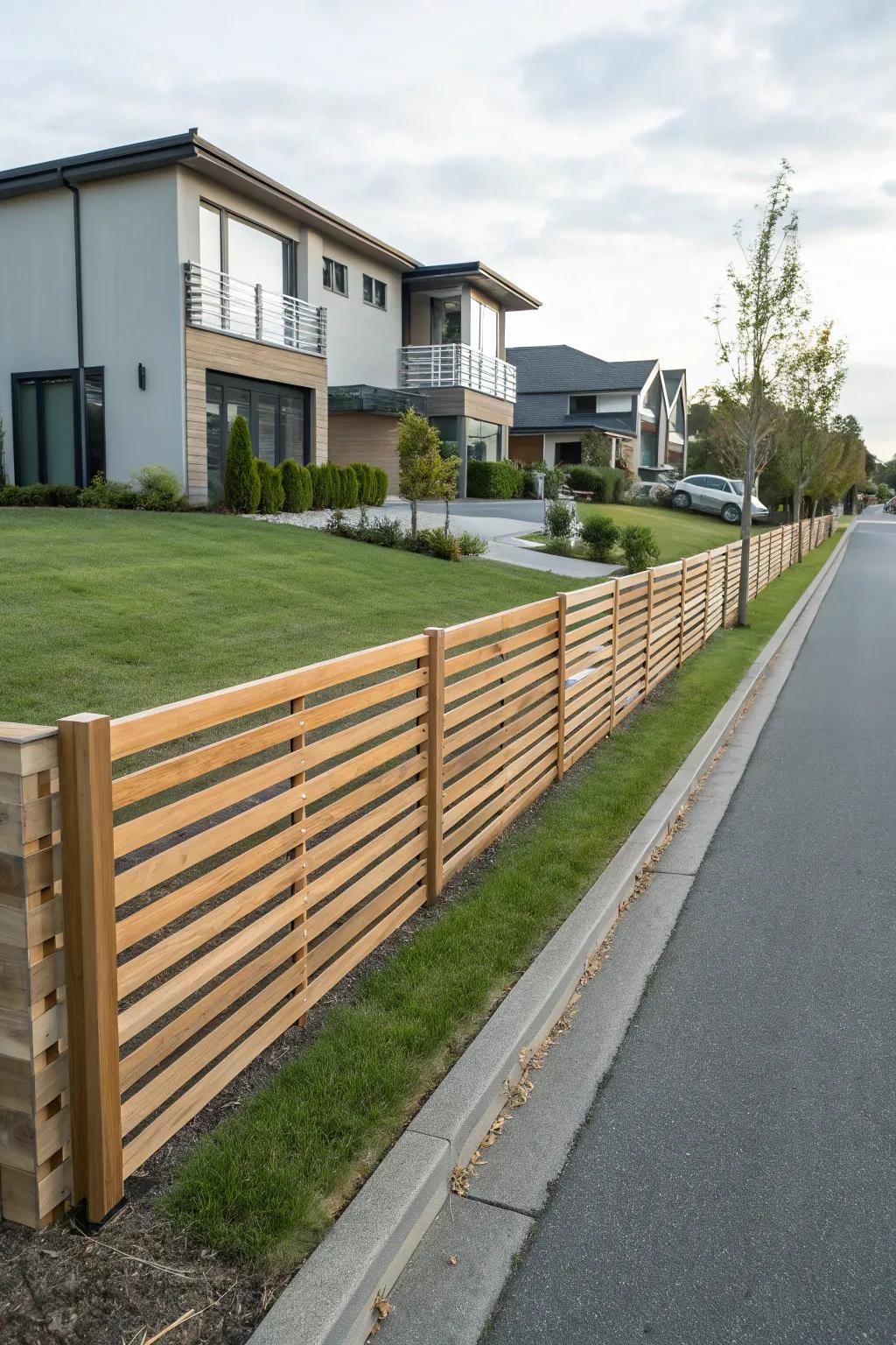 A refined linear panel boundary borders a modern path, bringing a touch of contemporary style.