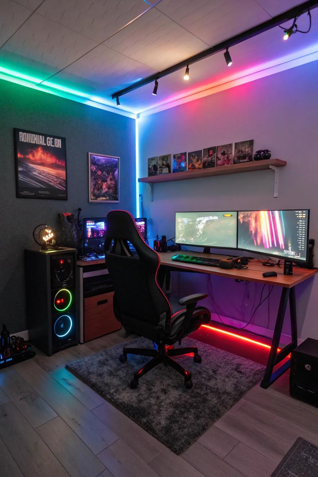 RGB lighting completely transforms this gaming room, creating a captivating experience.