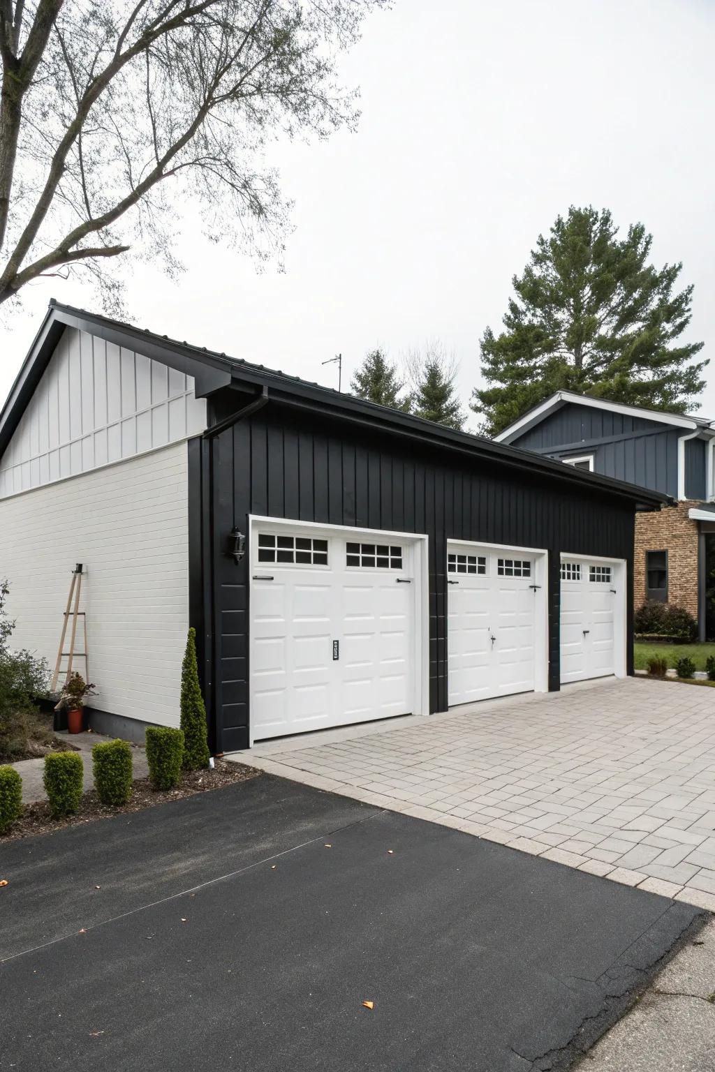 A captivating garage showcasing a striking two-tone color scheme.