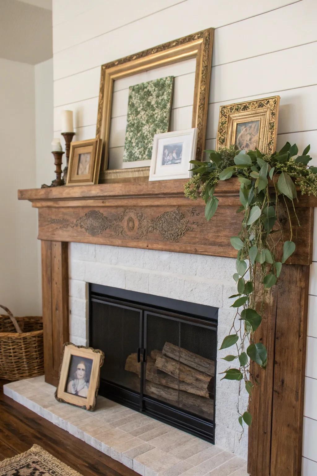 Rustic charm accented by natural wood and verdant touches.