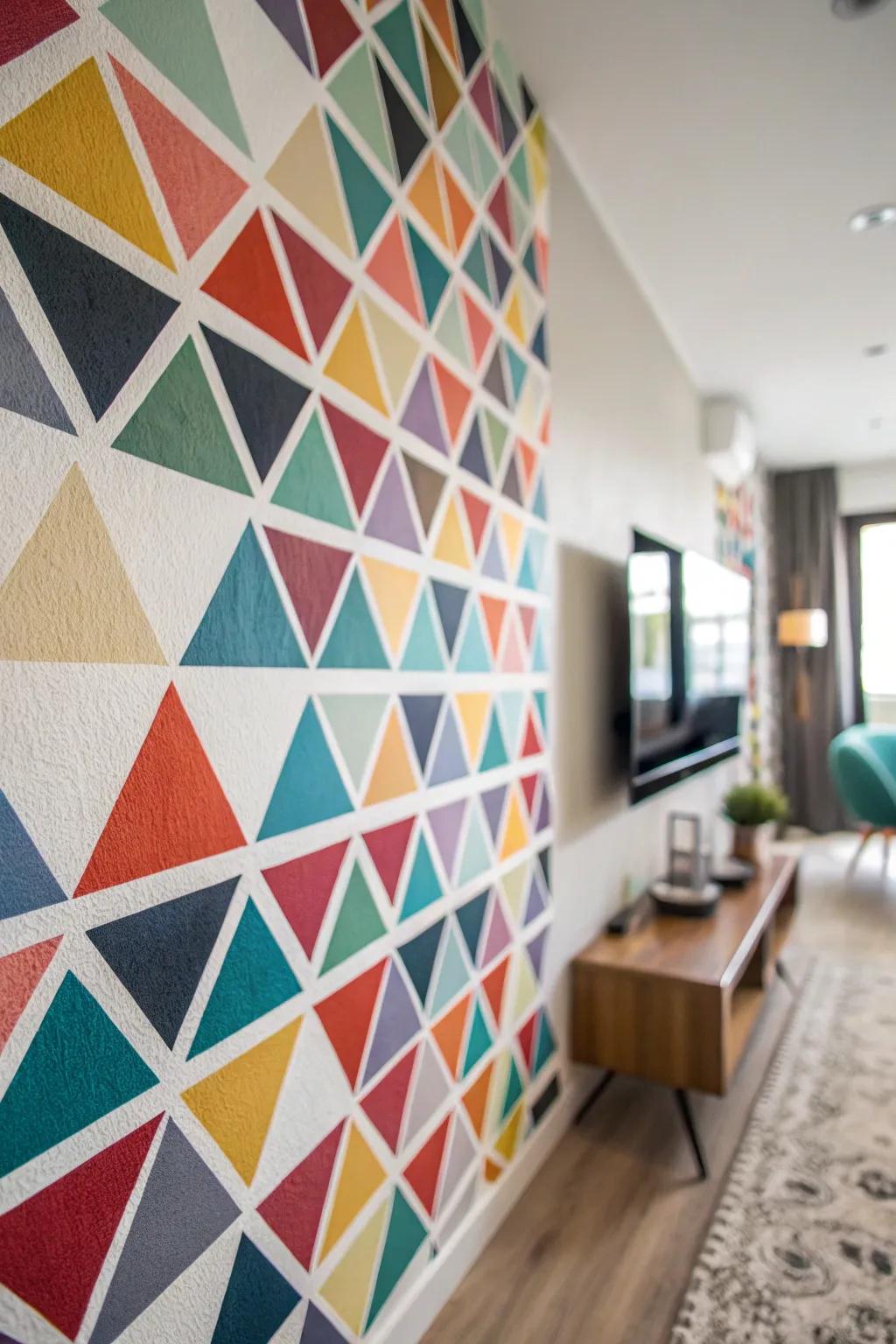 Colorful triangles add a lively, contemporary vibe to any environment.