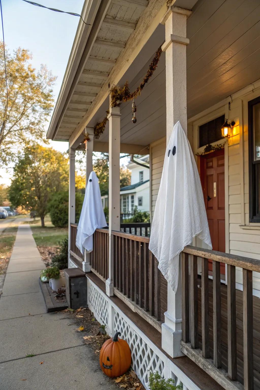 Traditional spectral drapes incorporate a nostalgic and eerie impact to any porch setting.