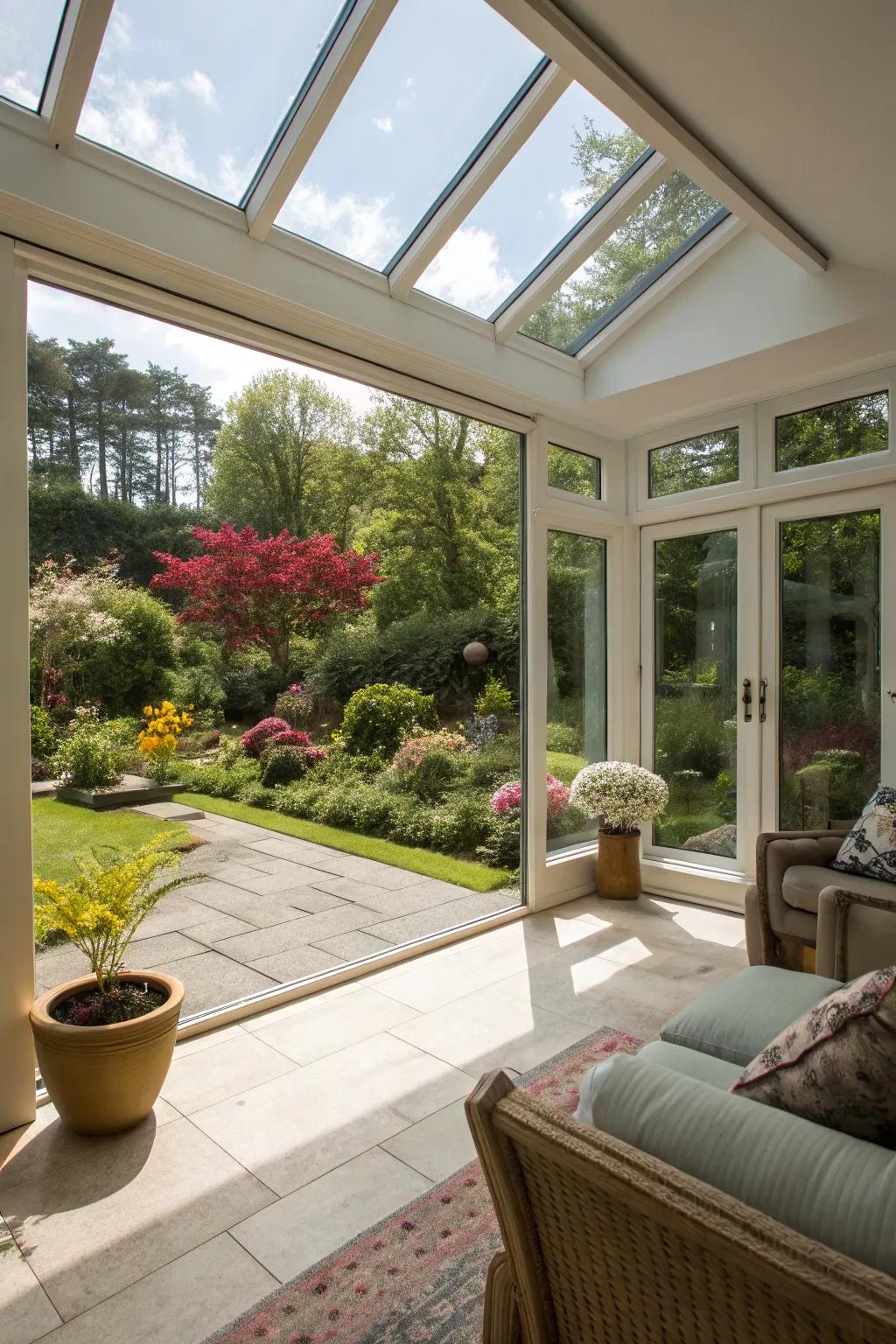 A radiant and spacious area enhanced by floor-to-ceiling glass panels.