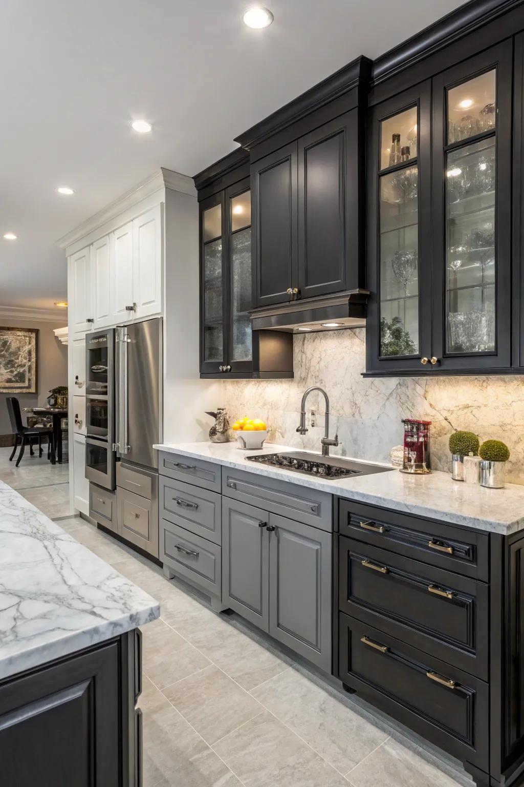 Contrasting cabinets give your kitchen depth and charm.