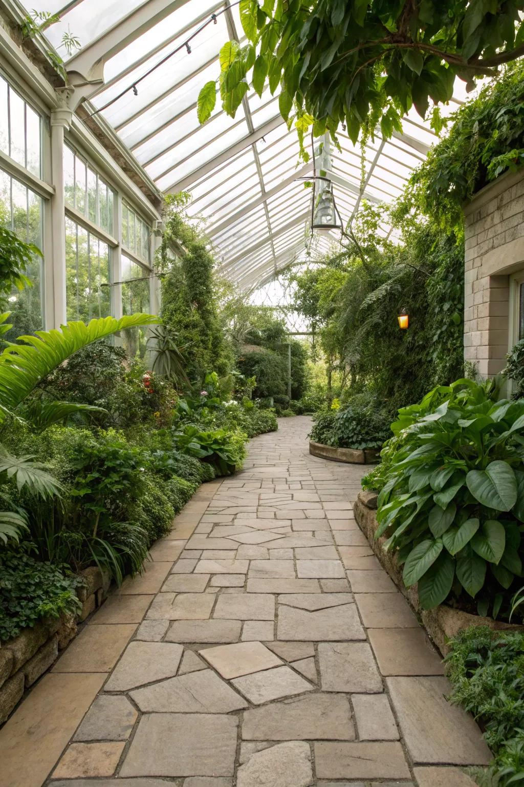 Stone paving establishes a delightful and reliable greenhouse surface.