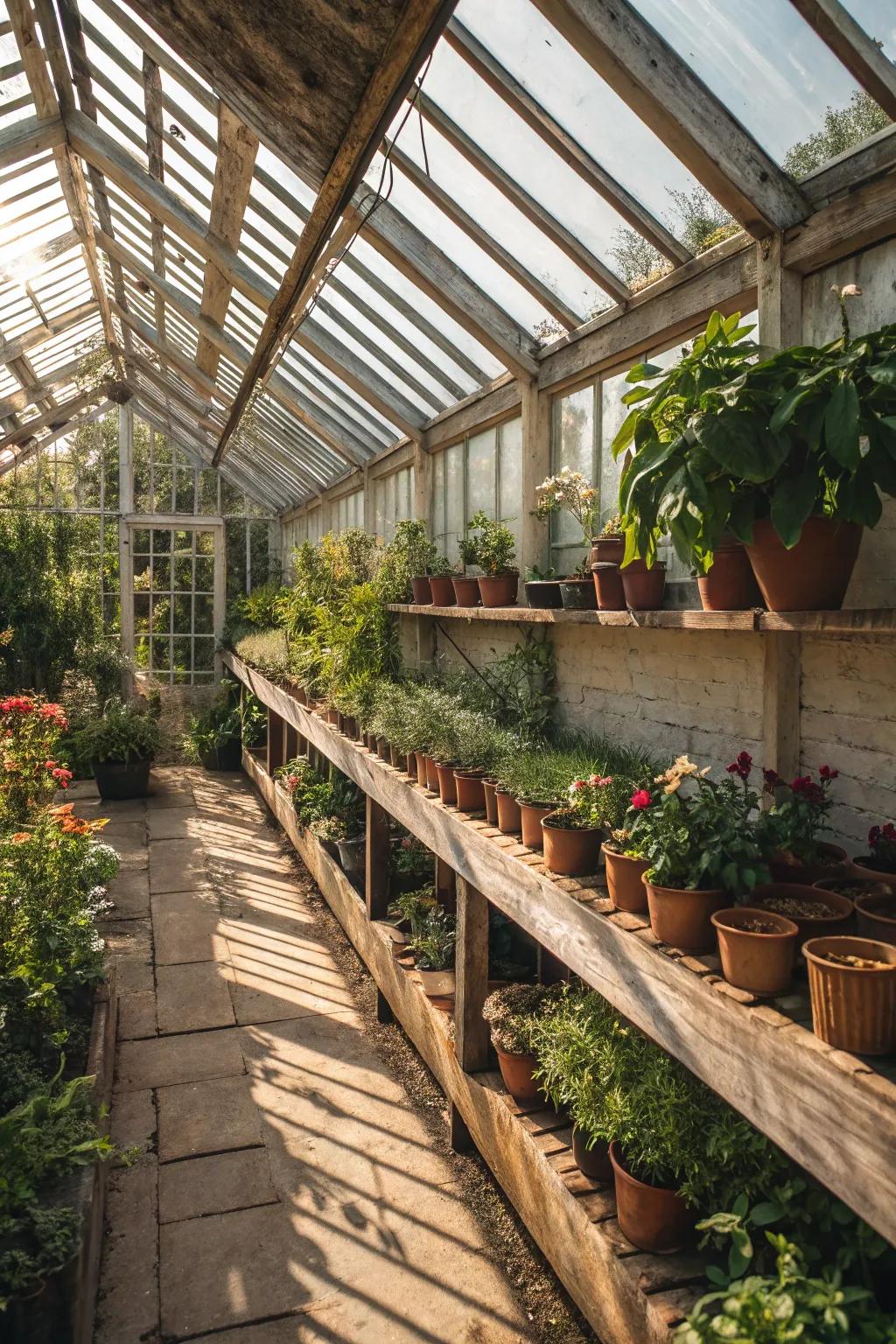 Charming and functional rustic wood slat shelves.