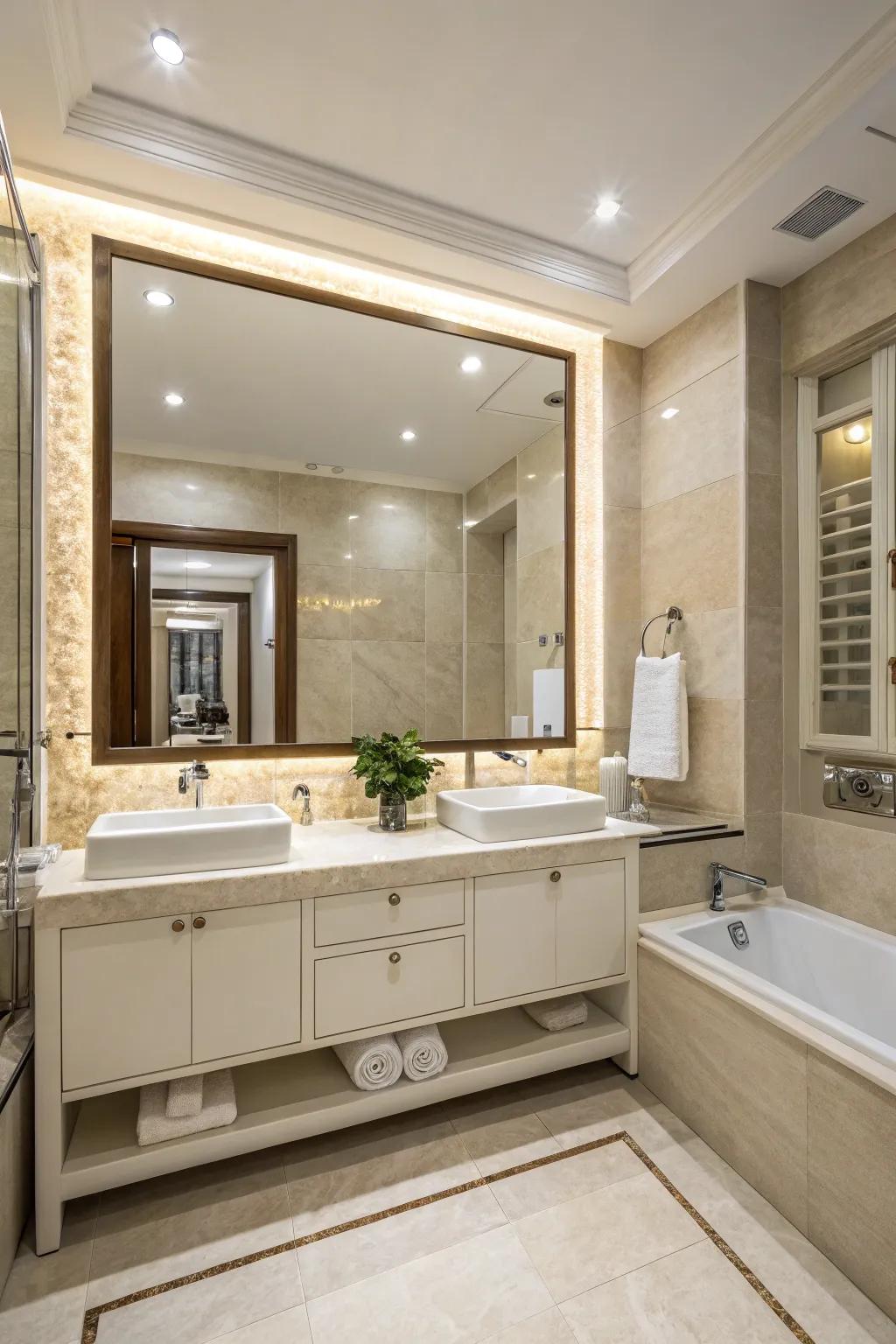 A hall bathroom bathed in a palette of light and neutral tones, exuding an airy and inviting ambiance.